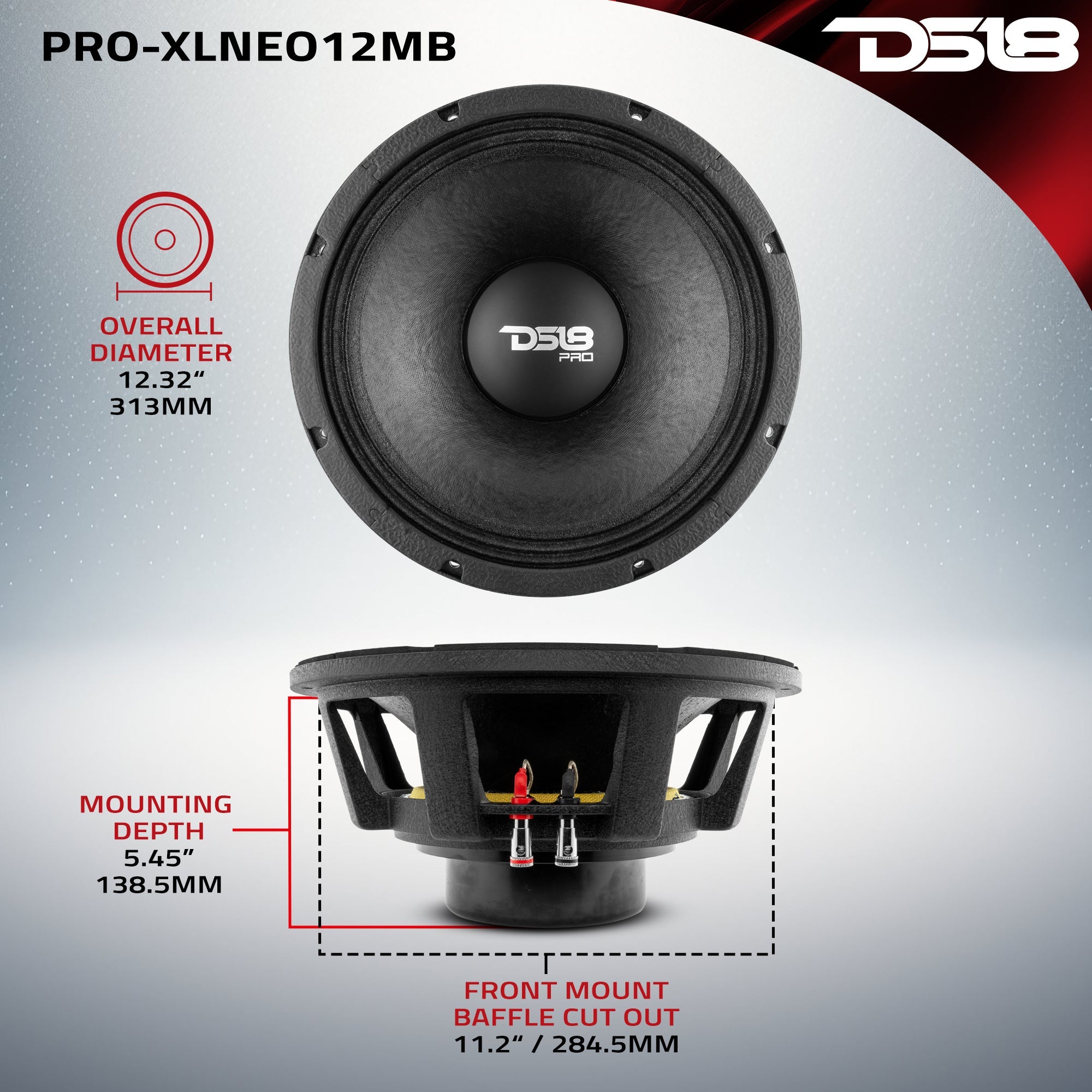 DS18 PRO 12" Neodymium Mid-Bass Loudspeaker 1000 Watts Rms 8-Ohm