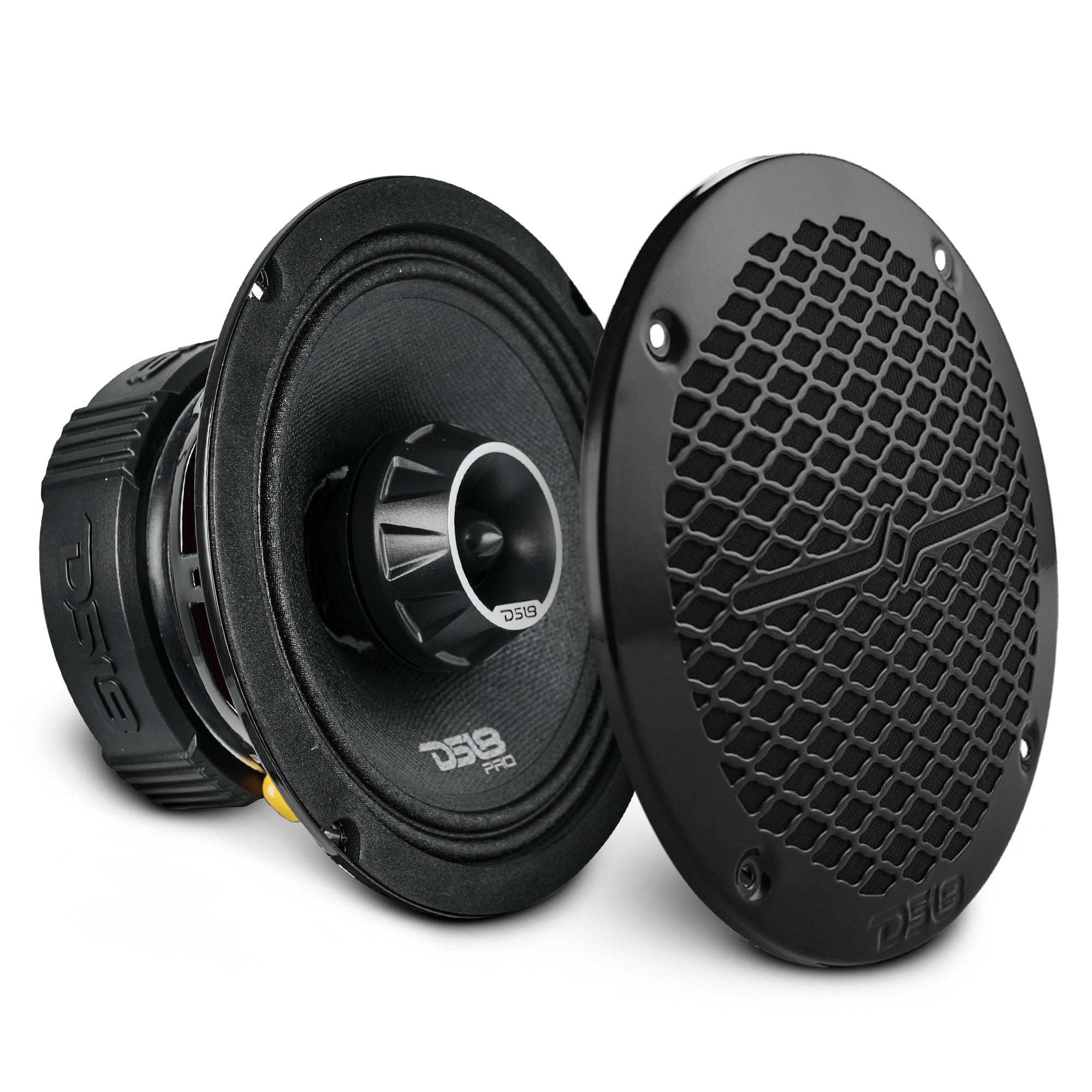 DS18 PRO-ZT 6.5" Coaxial Mid-Range Loudspeaker with Water-Resistant Cone Built-in Bullet Tweeter and Grill | 225W RMS 4-Ohm