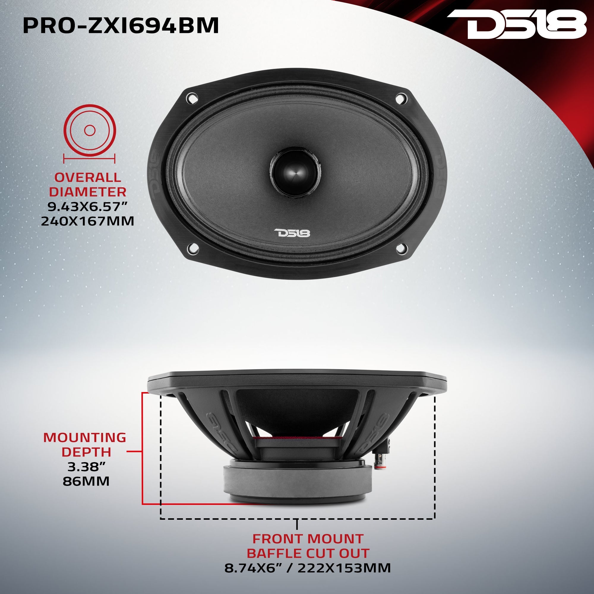 DS18 PRO-ZXI 6x9" Mid-Range Bullet Loudspeaker Neodymium/Ferrite Magnets | 300W RMS 4-Ohm