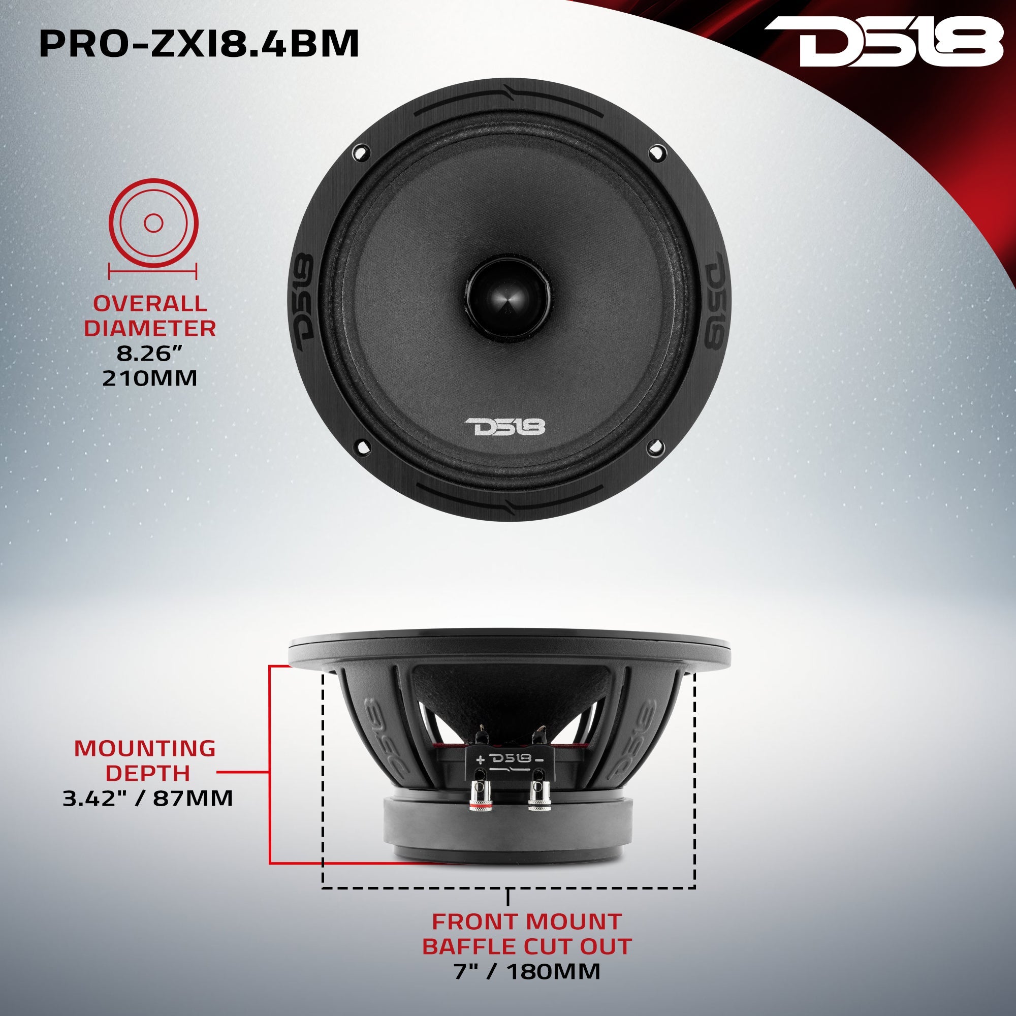 DS18 PRO-ZXI 8" Mid-Range Bullet Loudspeaker Neodymium/Ferrite Magnets | 350W RMS 4-Ohm