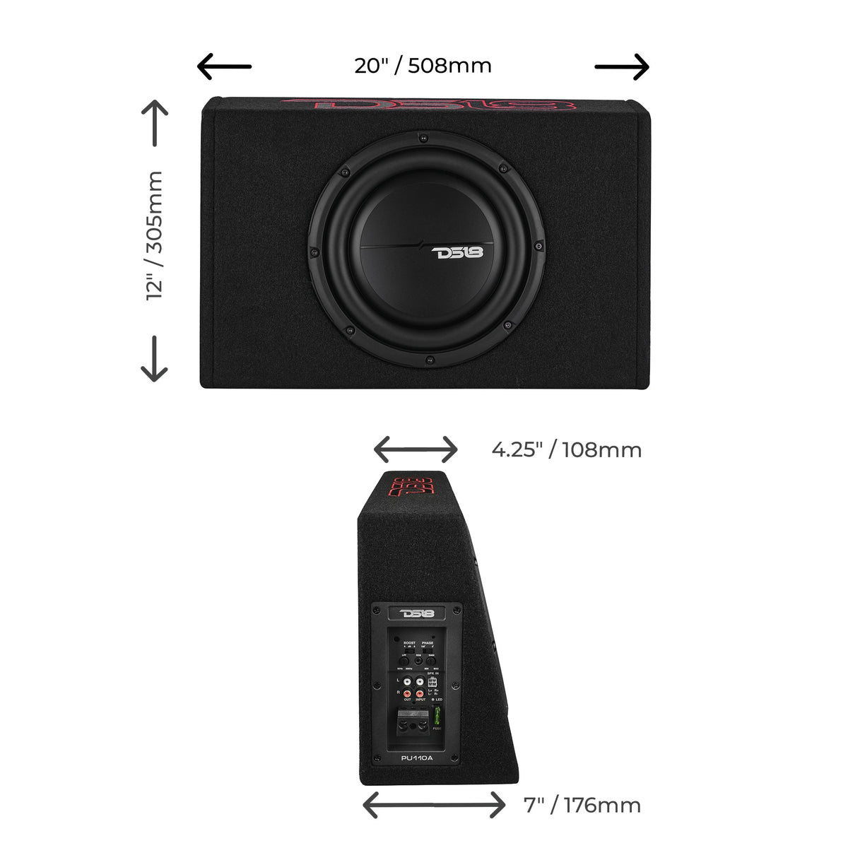 DS18 PU110A 10” Amplified Shallow Subwoofer Enclosure for Pickup Trucks — view 3 of 5