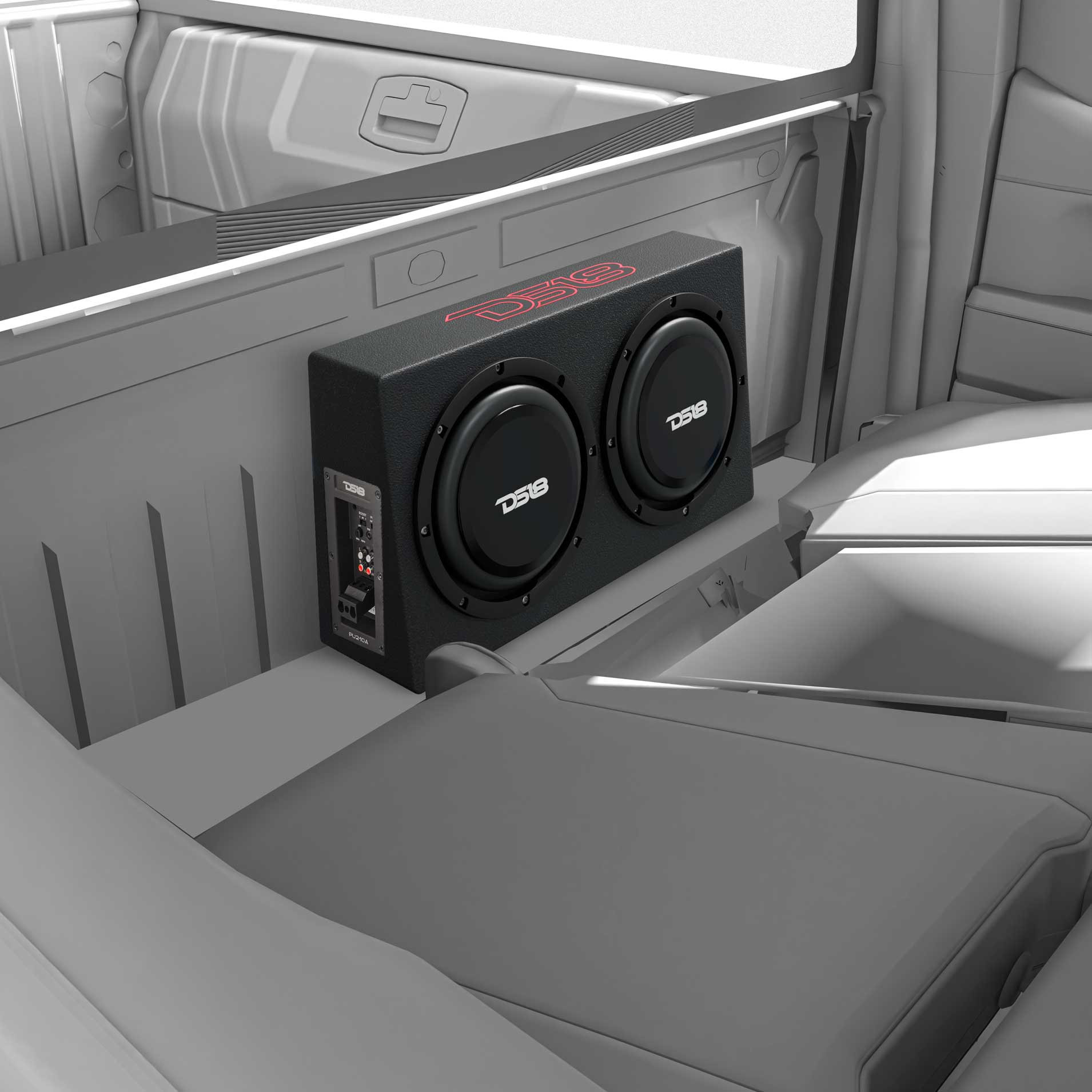 DS18 10" Active Subwoofer Shallow Enclosure with 10" Passive Subwoofer For Pickup Trucks