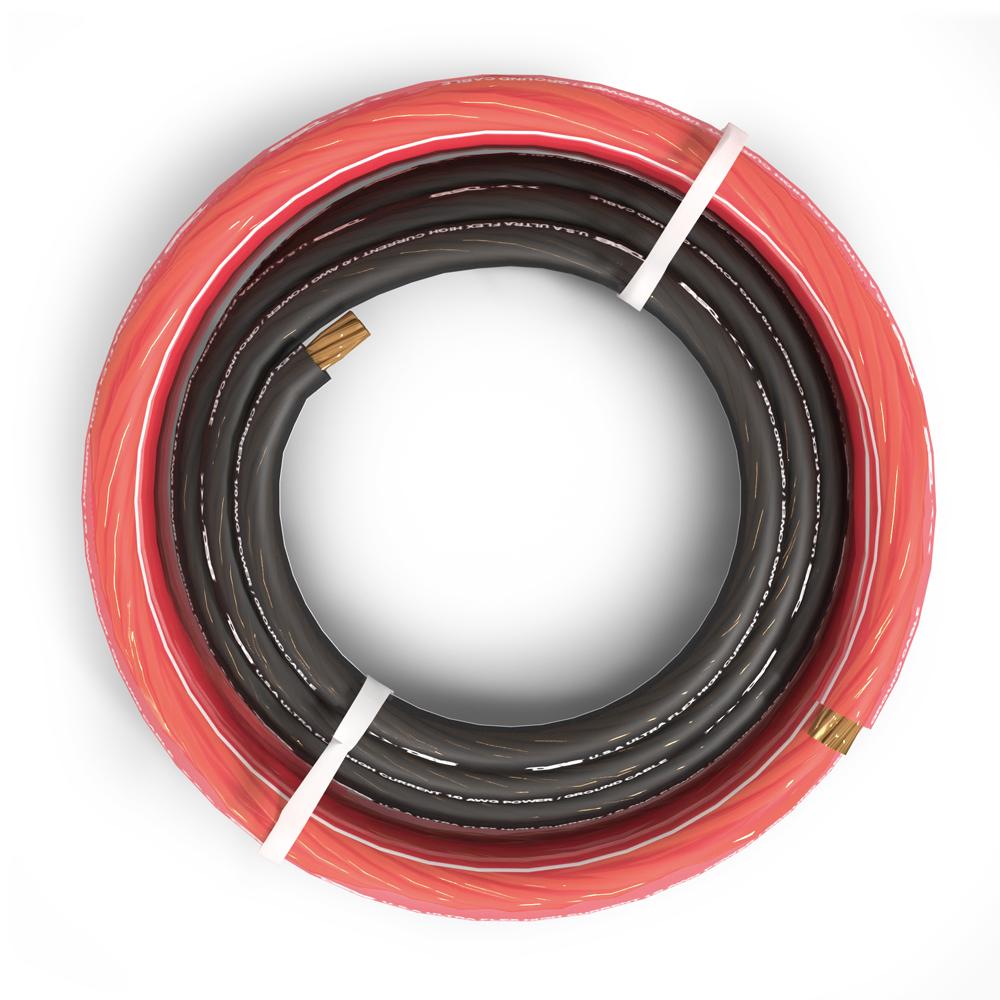 DS18 1/0-GA Ultra Flex OFC Ground Power Cable 5 Ft Black and 20 Ft Red Kit