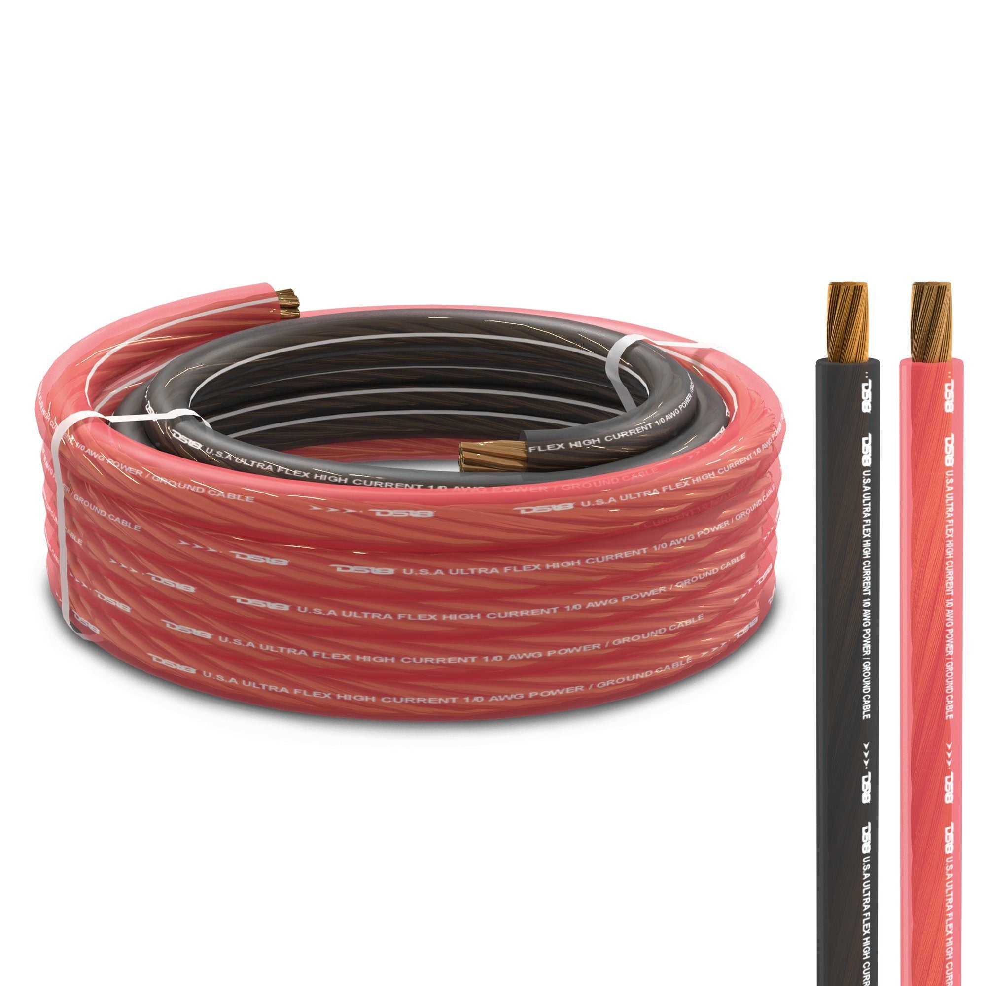 DS18 1/0-GA Ultra Flex OFC Ground Power Cable 5 Ft Black and 20 Ft Red Kit