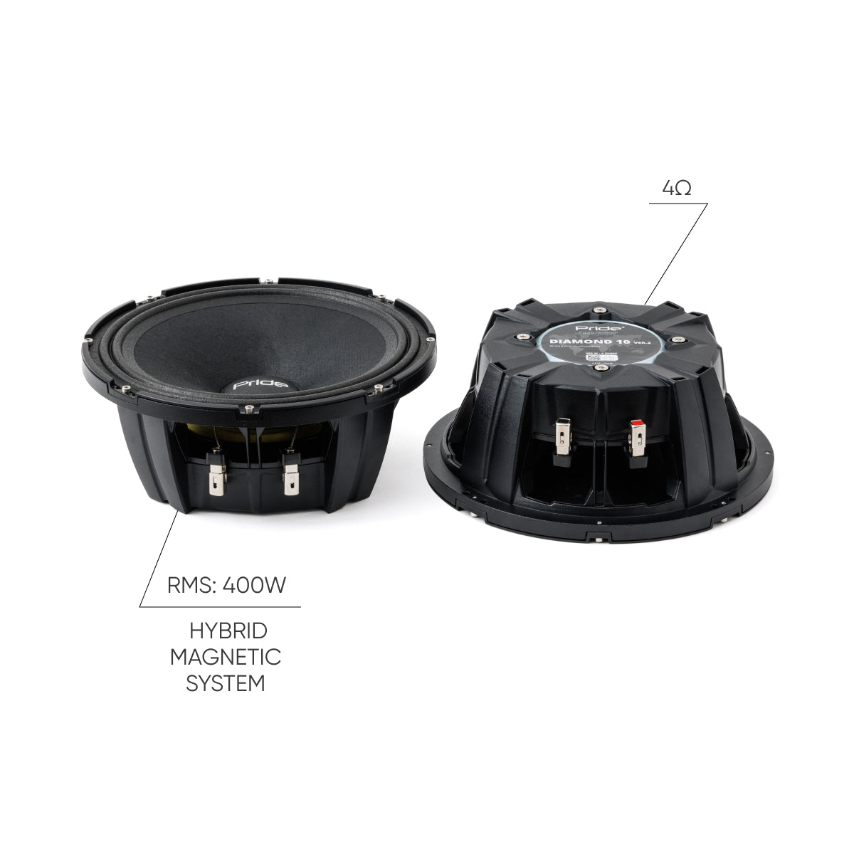 Pride Audio Diamond 10 v2 Pro Audio Midbass Speakers 400W RMS (Pair) — view 2