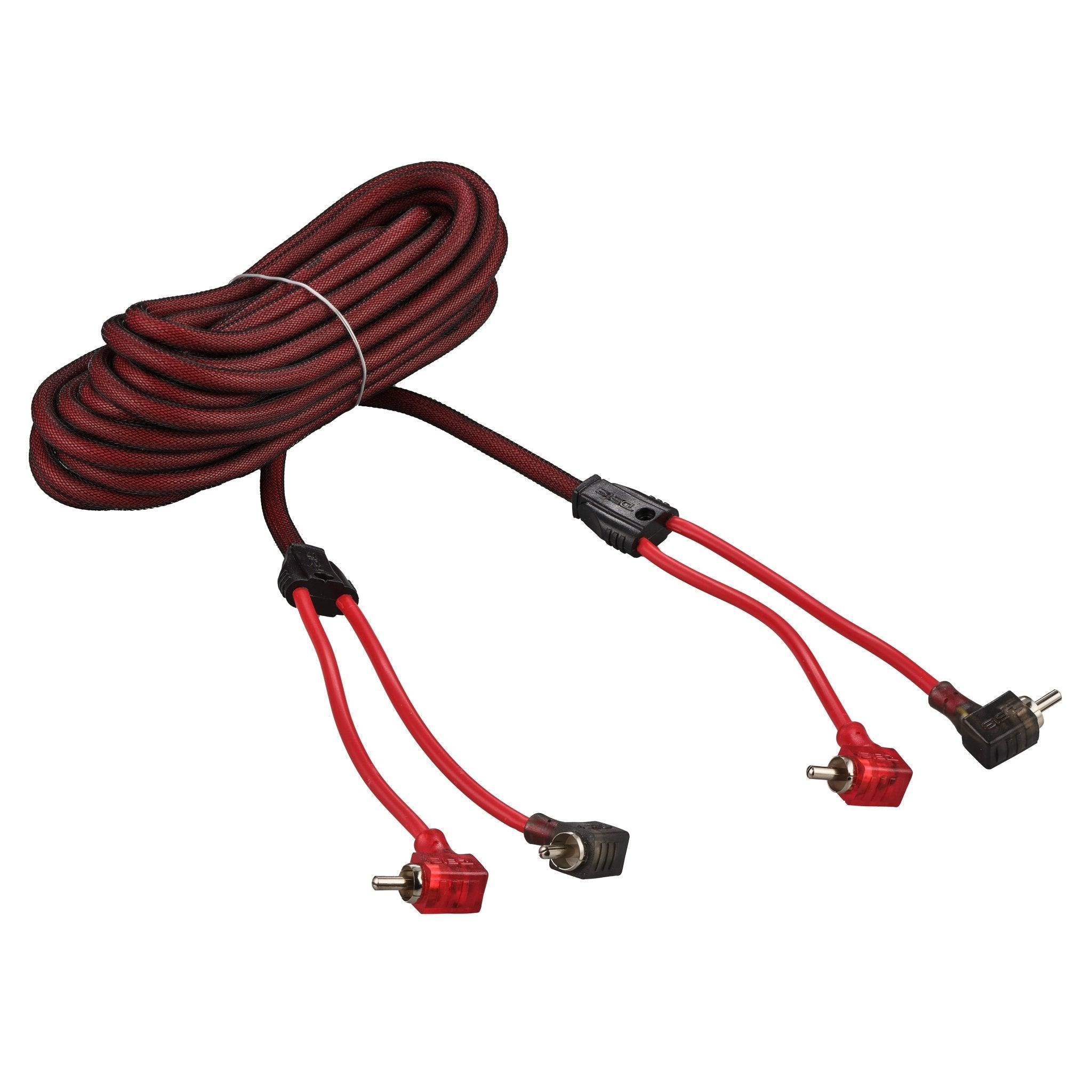 DS18 100% OFC Ultra Flex 2-Channel RCA with 90 Degree Ends, Dual Twist Wire, Red Braided Jacket - 20 ft