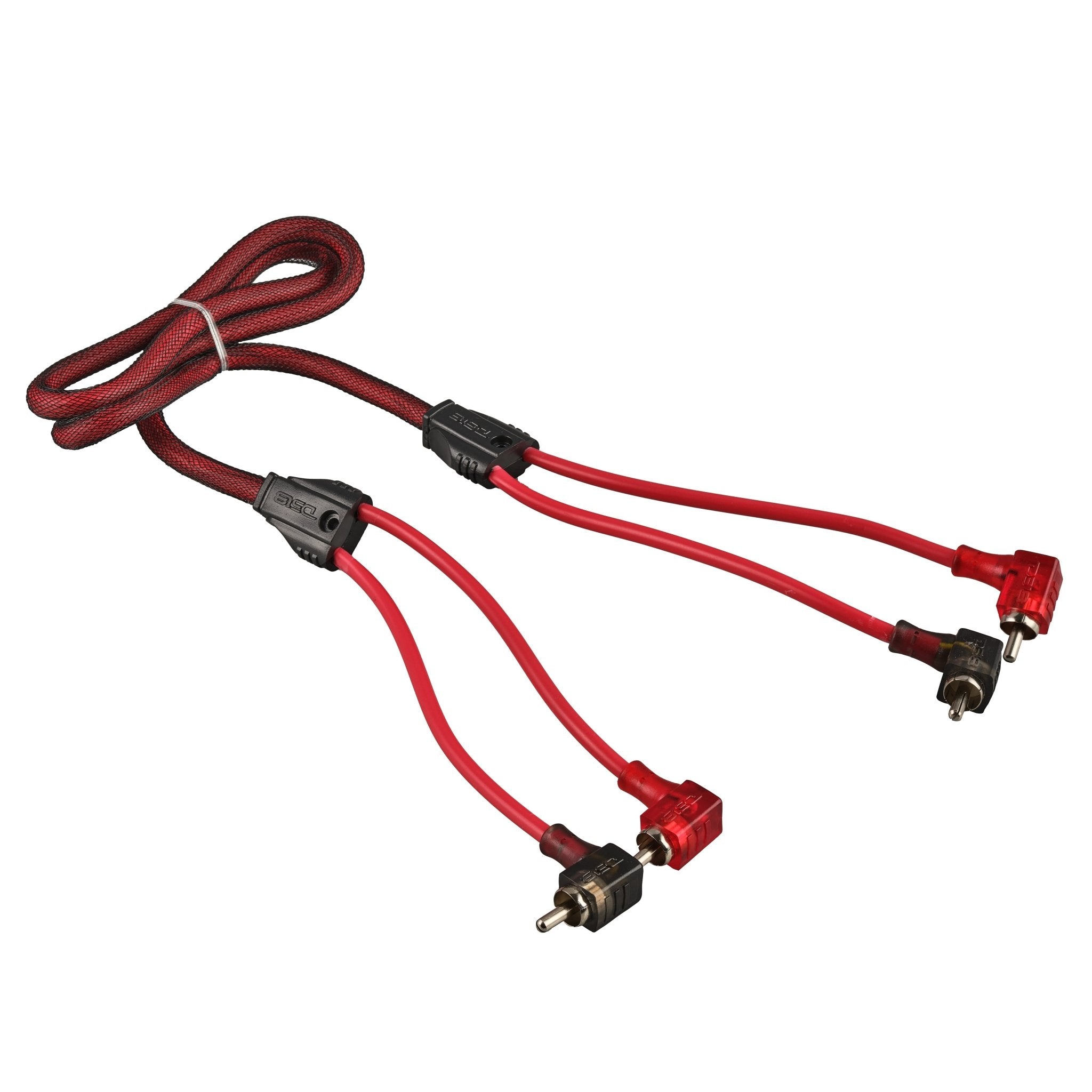 DS18 100% OFC Ultra Flex 2-Channel RCA with 90 Degree Ends, Dual Twist Wire, Red Braided Jacket - 3 ft