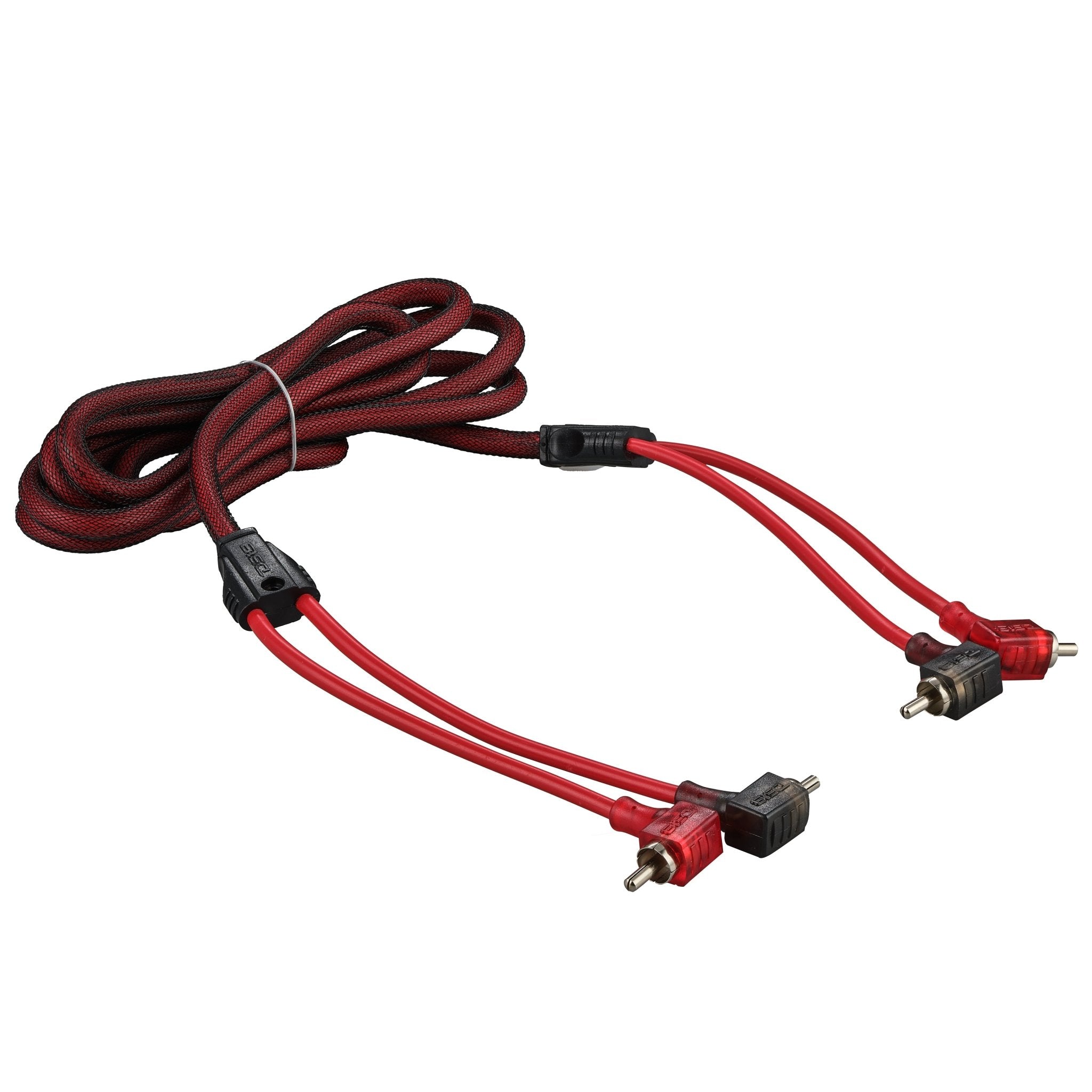 DS18 100% OFC Ultra Flex 2-Channel RCA with 90 Degree Ends, Dual Twist Wire, Red Braided Jacket - 6 ft