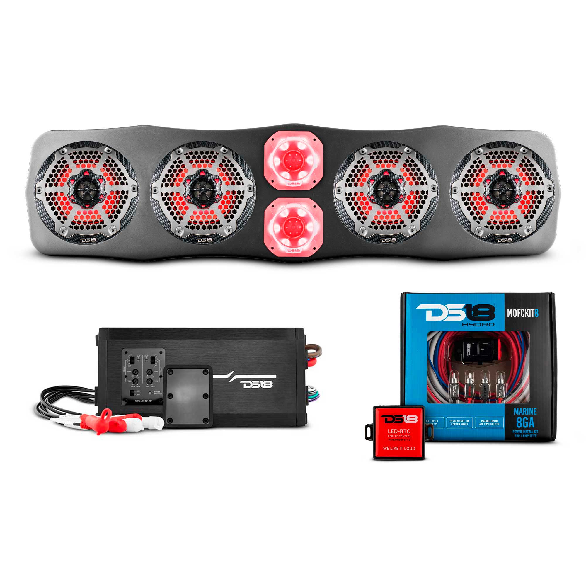 DS18 CAN-AM Soundbar With Amplifier and Installation Kit - Loaded with 4x 6.5" Marine Speakers & 2x 4" Super Bullet Tweeters