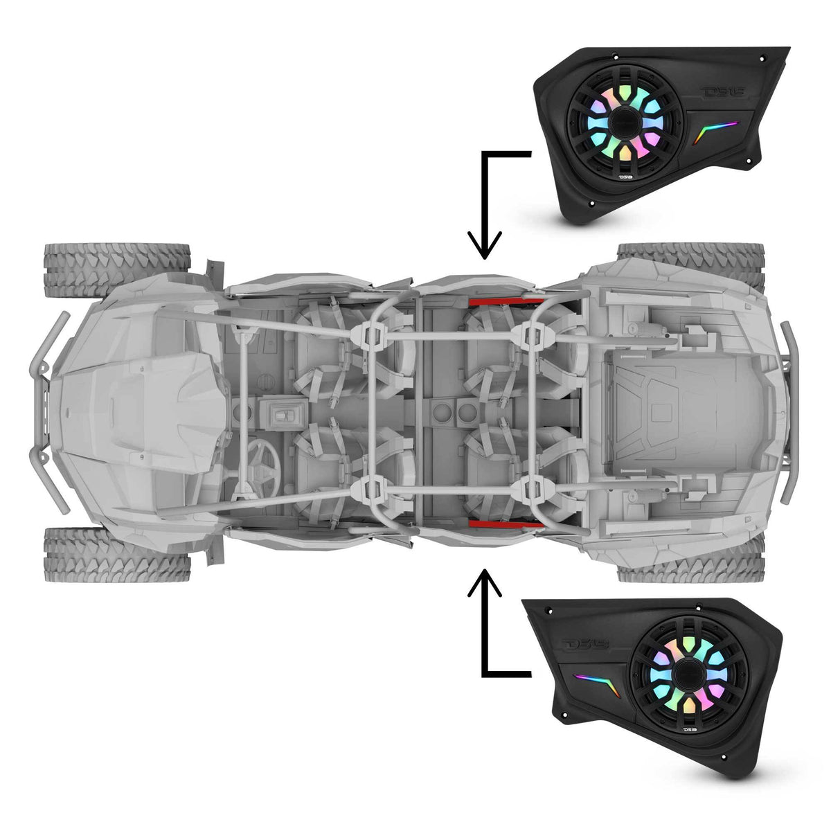 DS18 RZR-PROBD8LD Polaris RZR Rear Door Panels Loaded with NXL-IQ/BK 8" Coaxial Speakers — view 4 of 5