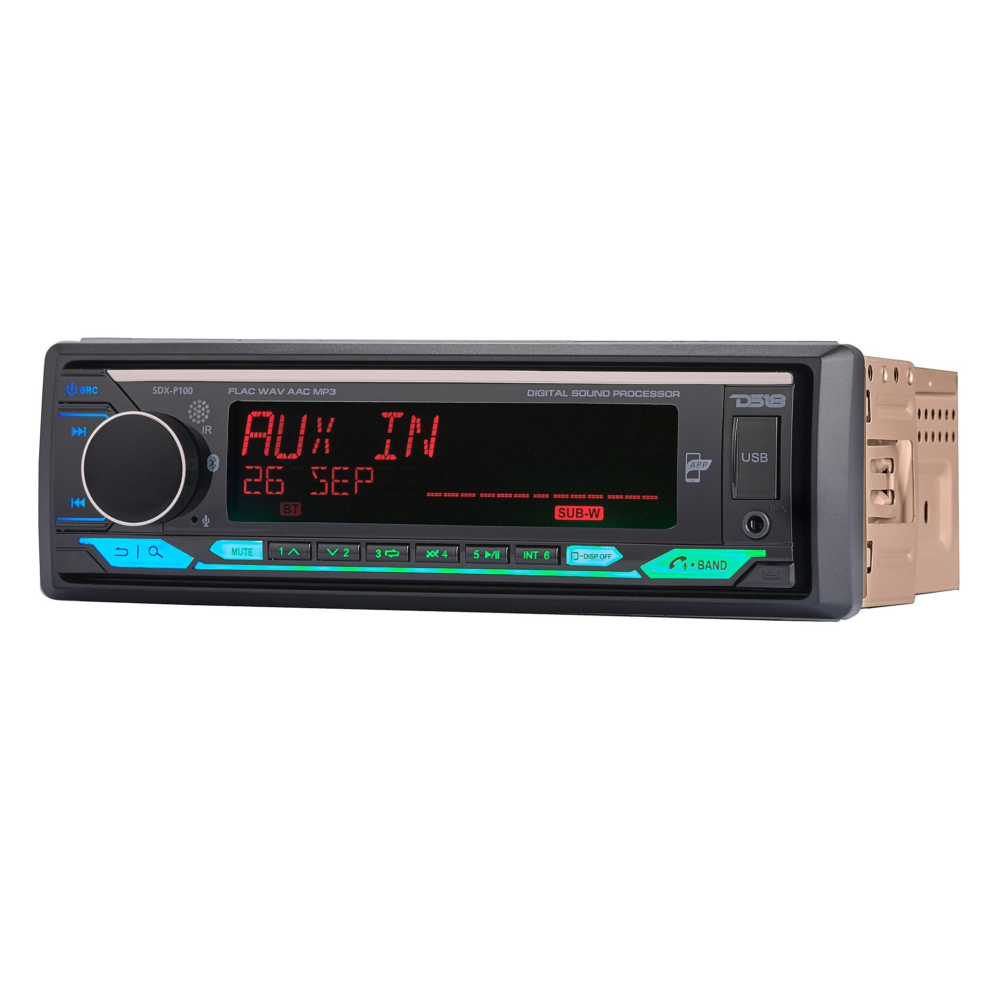 DS18 Digital Media Receiver | Single Din | DSP | APP | Bluetooth Audio and Calling Head Unit | Aux Input | USB | Mechless | AM/FM Radio Receiver | 3V + 3.5V Subwoofer