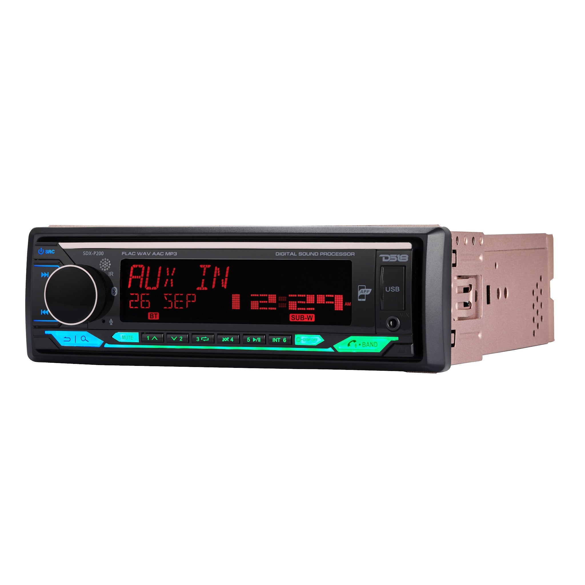 DS18 High Power 240 Watts RMS (4 x 60) Digital Media Receiver | Single Din | DSP | APP | Bluetooth Audio and Calling Head Unit | Aux Input | USB | Mechless | AM/FM Radio Receiver | 3V + 3.5V Subwoofer
