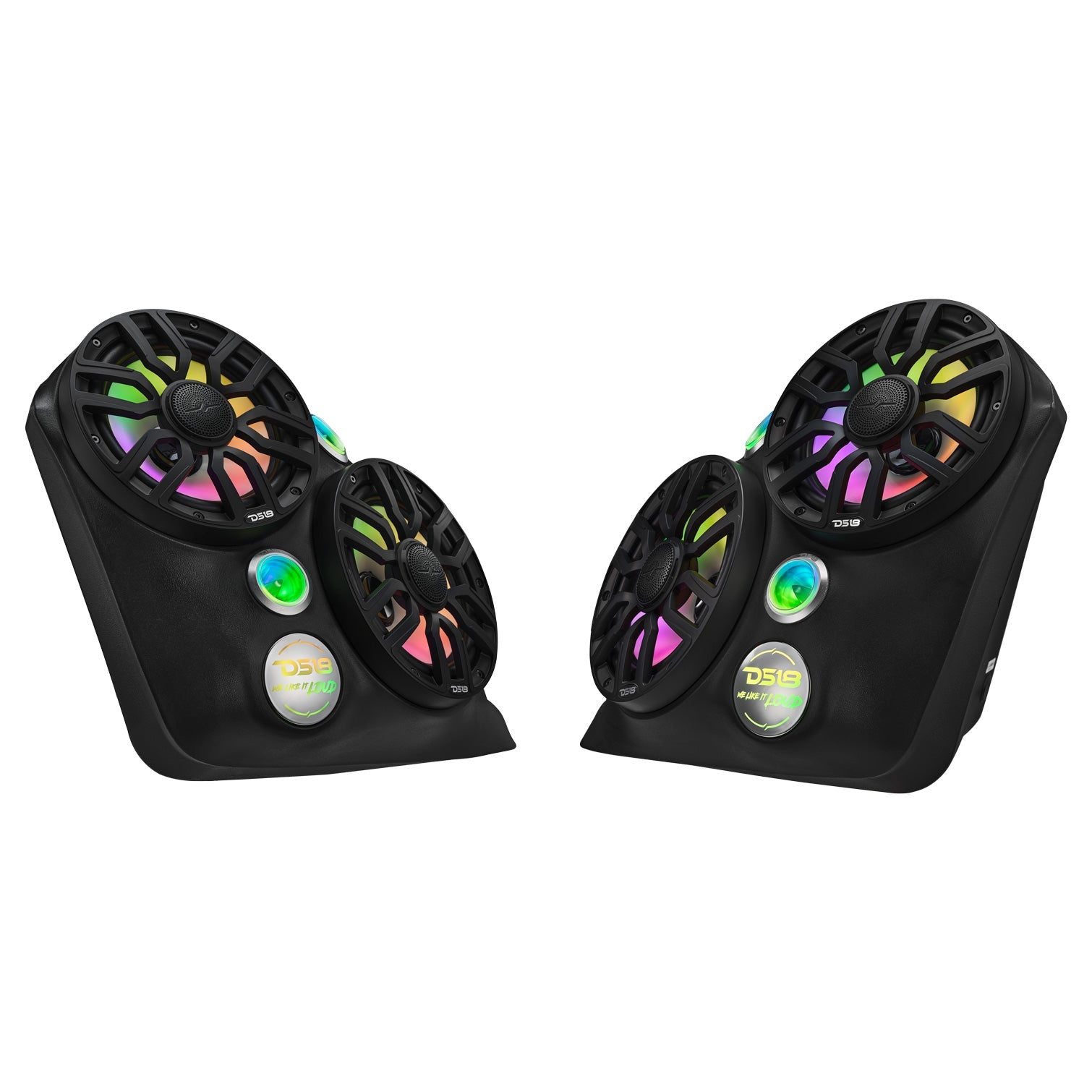 DS18 Polaris Slingshot Dual Front Fender 8” Loaded Speaker Pods with Digital LED Lighting