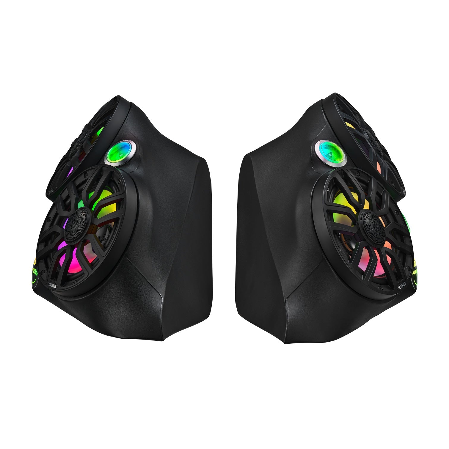DS18 Polaris Slingshot Dual Front Fender 8” Loaded Speaker Pods with Digital LED Lighting