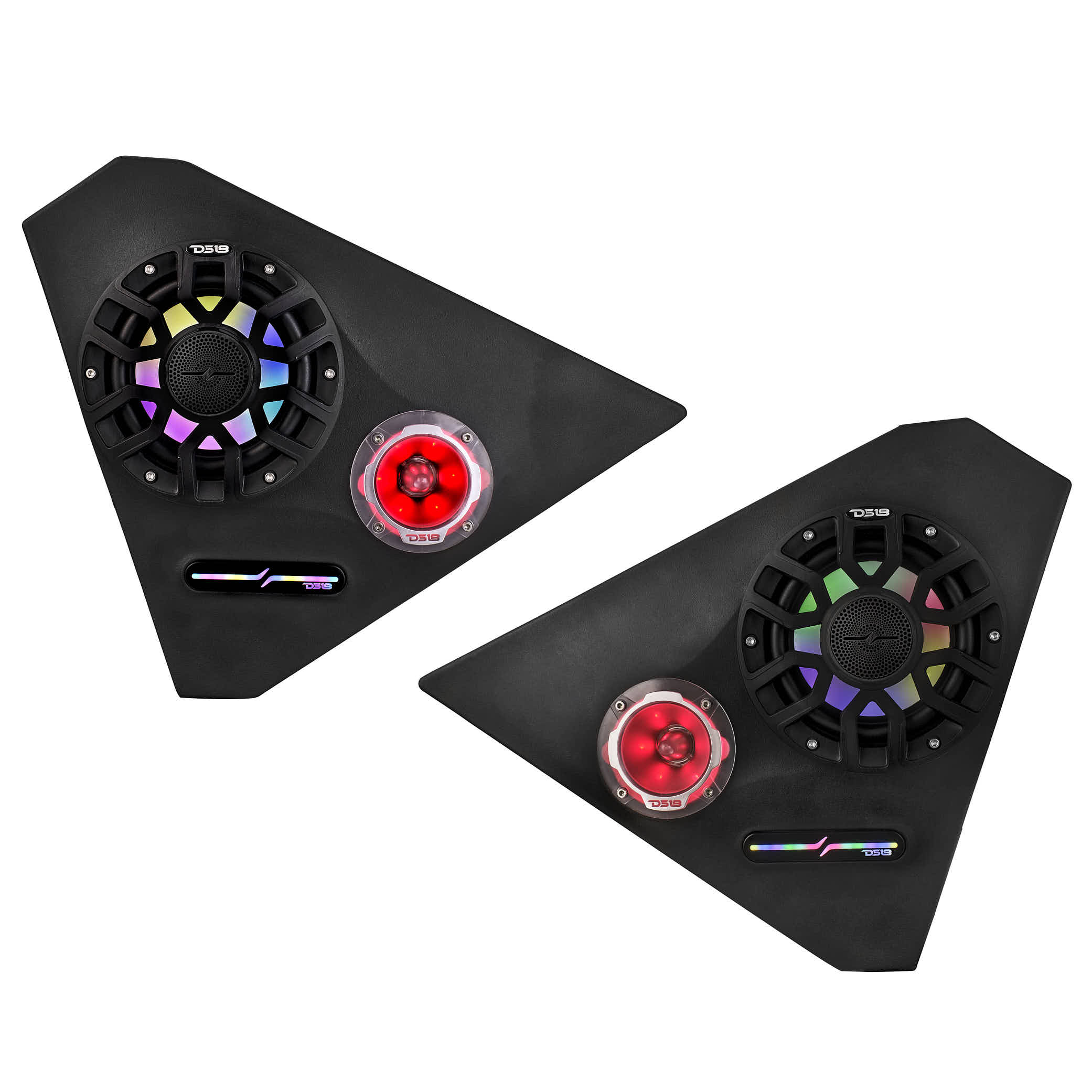 DS18 Polaris Slingshot Front Kick Empty Panel Pods With Digital LED Lights fits 2 x 6.5" Speakers and 2 x 3.8" Bullet Tweeters | 2015 - Current