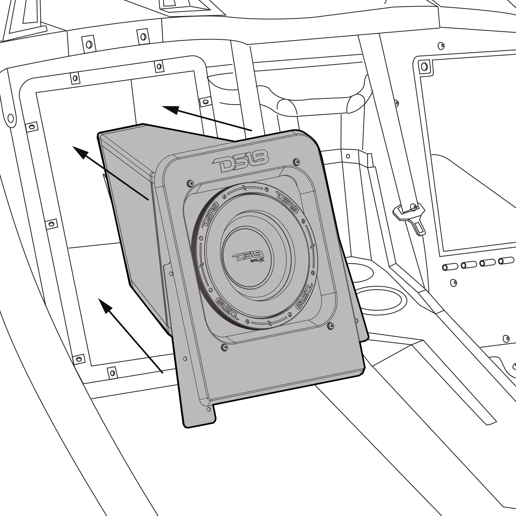 DS18 SLG-RSUB10XLLD Polaris Slingshot Loaded Rear Sealed 10" Subwoofer Enclosure Fits Either Passenger or Driv — view 4 of 5