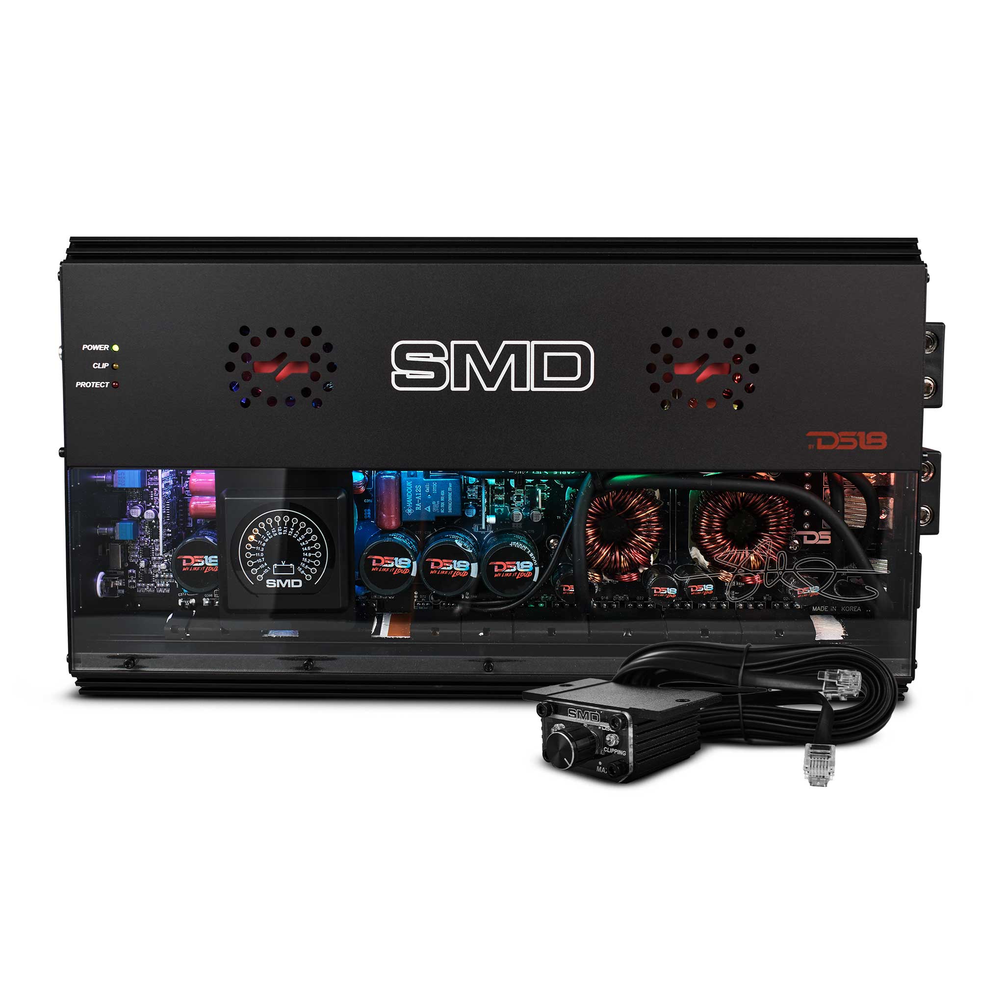 DS18 SMD Monoblock Amplifier with VM-1 Voltmeter and Digital LED Lights 5000W RMS at 1-ohm - Steve Meade Designs