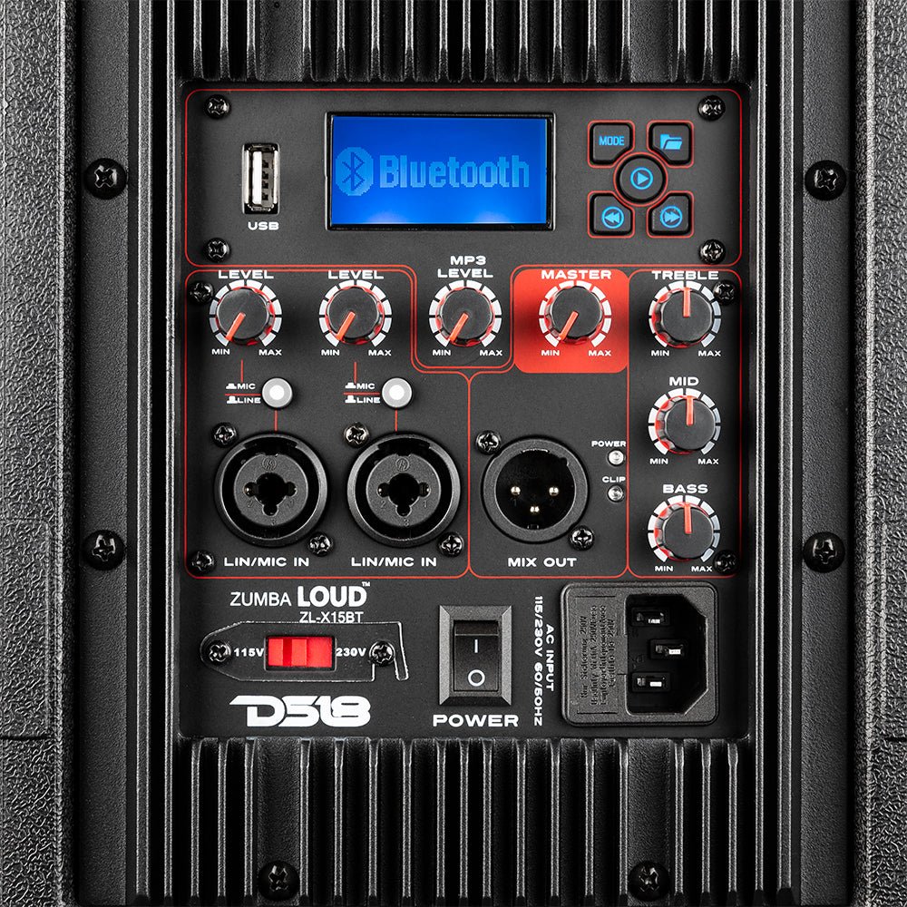 DS18 ZUMBA LOUD 15" High-Powered Amplified Professional Speaker System With Bluetooth and TWS 1000 Watts
