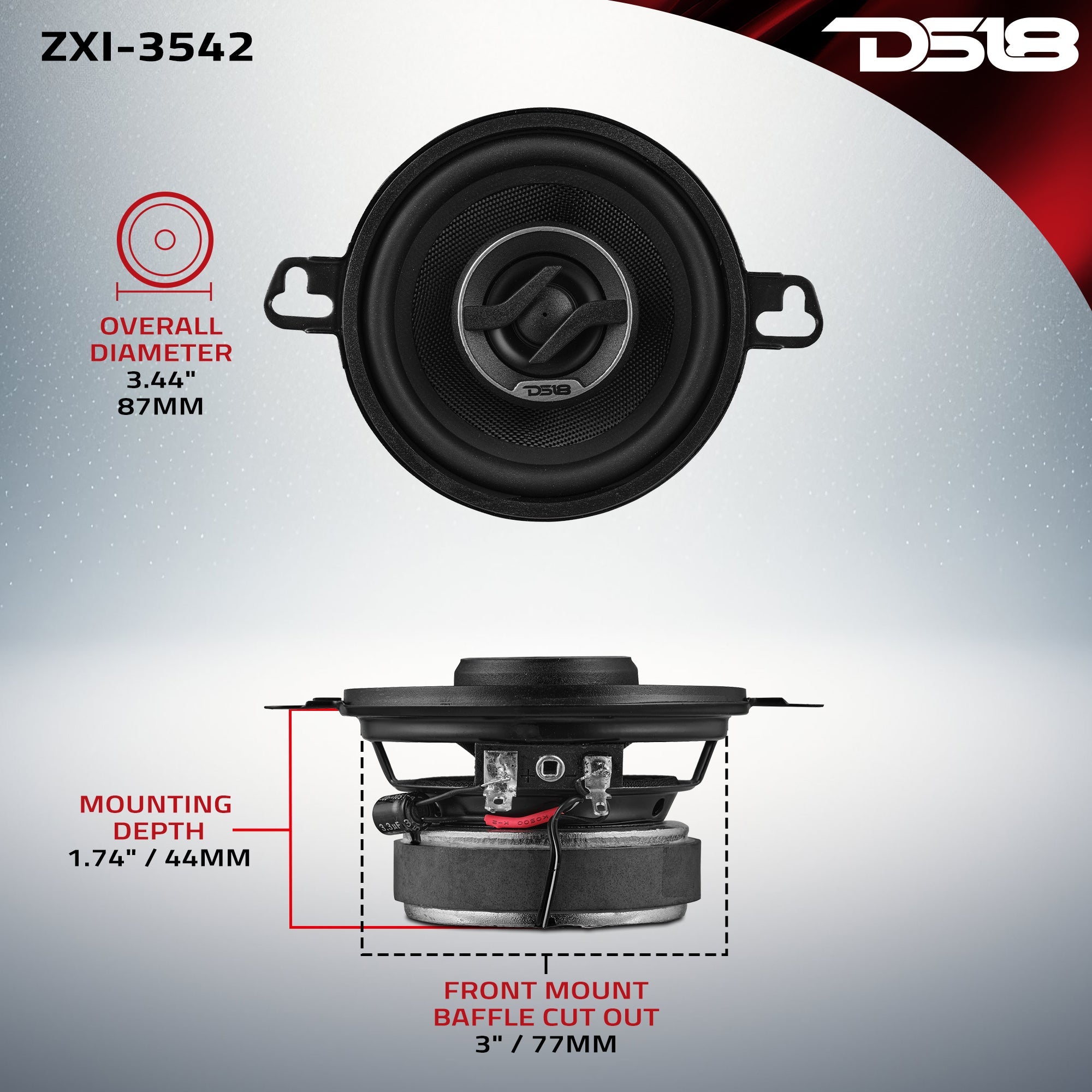 DS18 ZXI 3.5” 2-Way Coaxial Speaker | 40 Watts RMS 4-Ohm