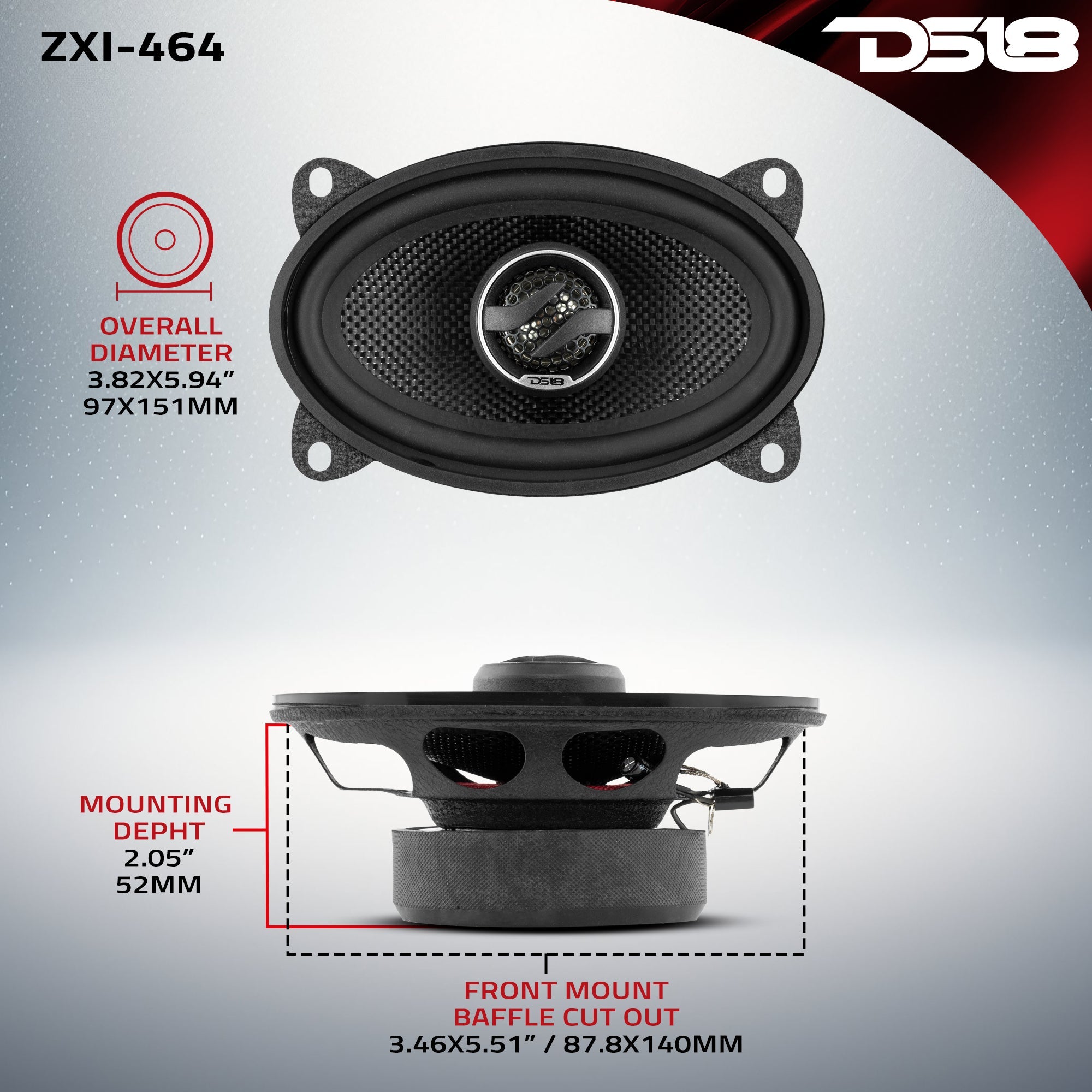 DS18 ZXI 4x6" 2-Way Coaxial Speakers with Kevlar Cone | 60 Watts RMS 4-Ohm