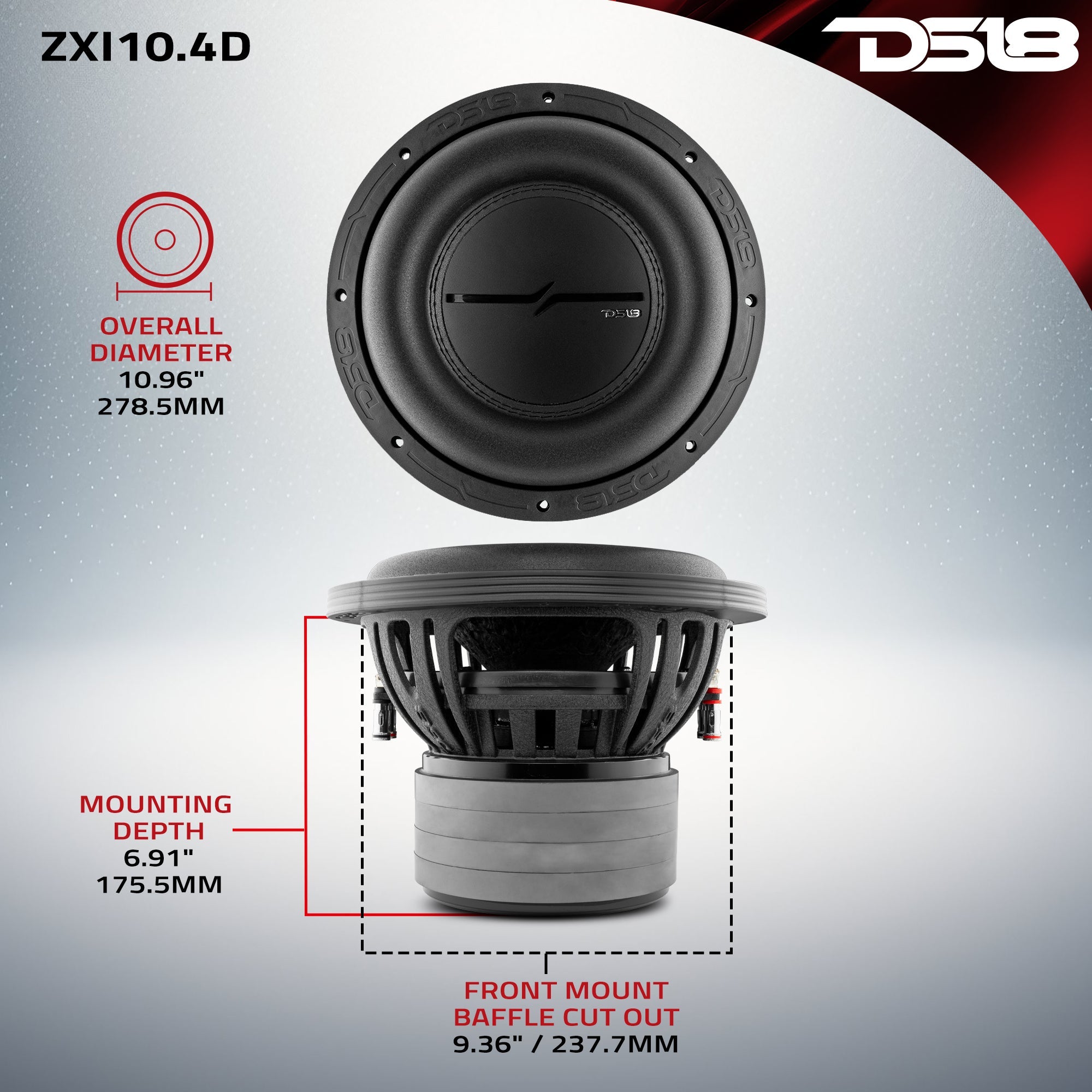 DS18 ZXI 10" High Excursion Subwoofer Quad Stacked Magnets | 800W RMS DVC 4-Ohm