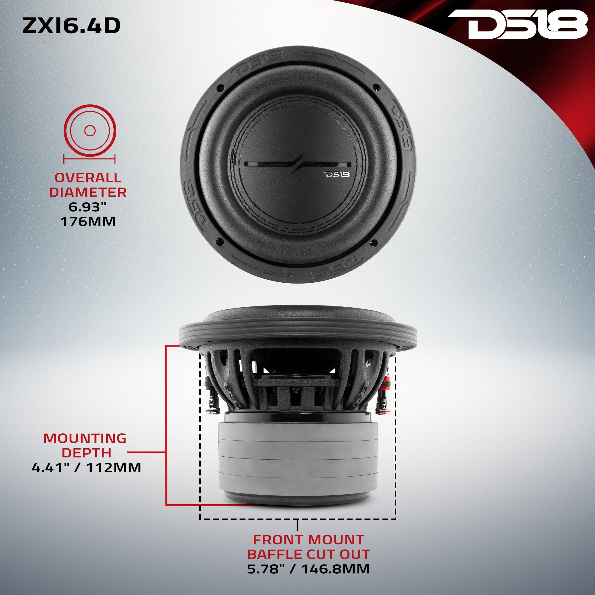DS18 ZXI 6.5" High Excursion Subwoofer Quad Stacked Magnets 300 Watts Rms DVC 4-Ohm