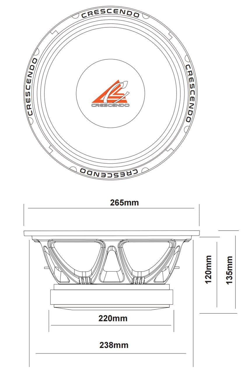 Crescendo Audio MBC Series 10" Midbass Cartel Woofer 1000W RMS Subwoofer
