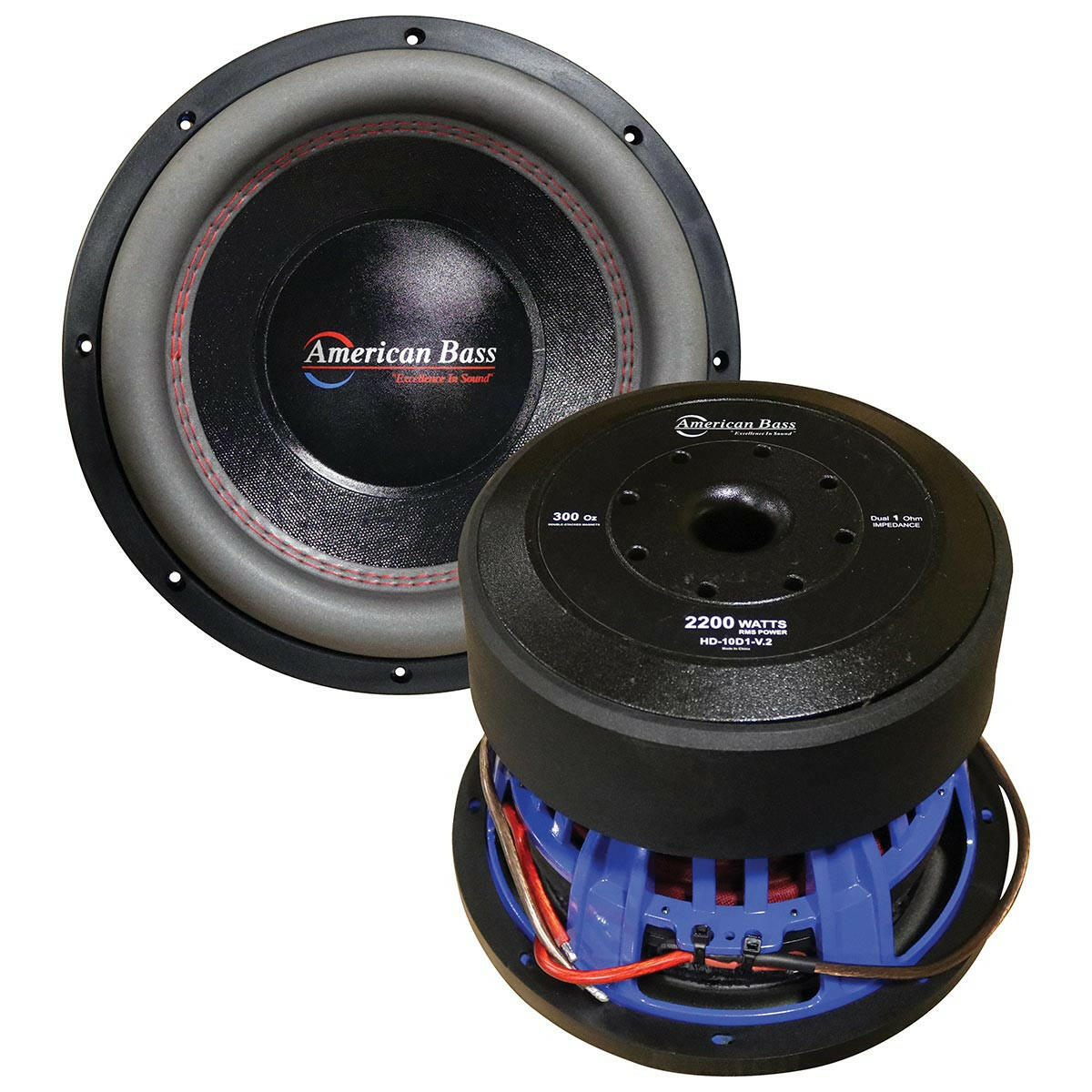 American Bass HD 10" Car Subwoofer 2000 Watts RMS Dual Voice Coil 1 Ohm or 2 Ohm