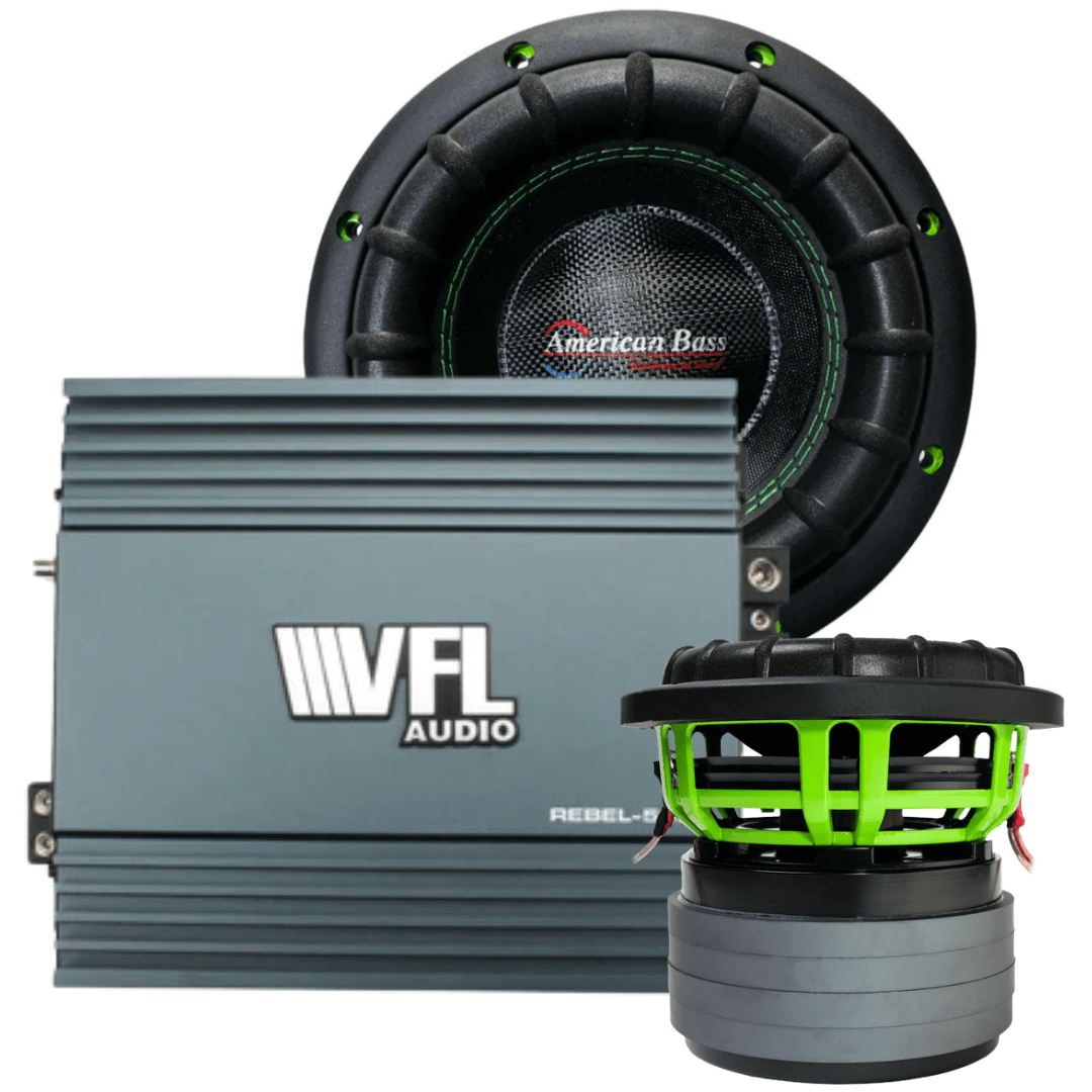 American Bass Monster Bass Bundle — 2x Godzilla 8" Subwoofer + VFL Rebel REBEL-5000.1 Amplifier