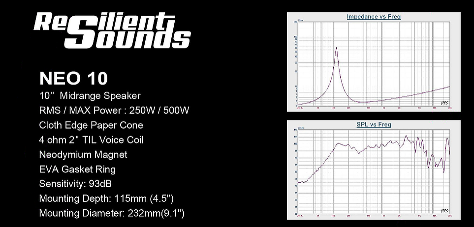 Resilient Sounds Neodymium 10" Midrange V1 Pro Audio Speaker 250W Max / 250W RMS — image 2