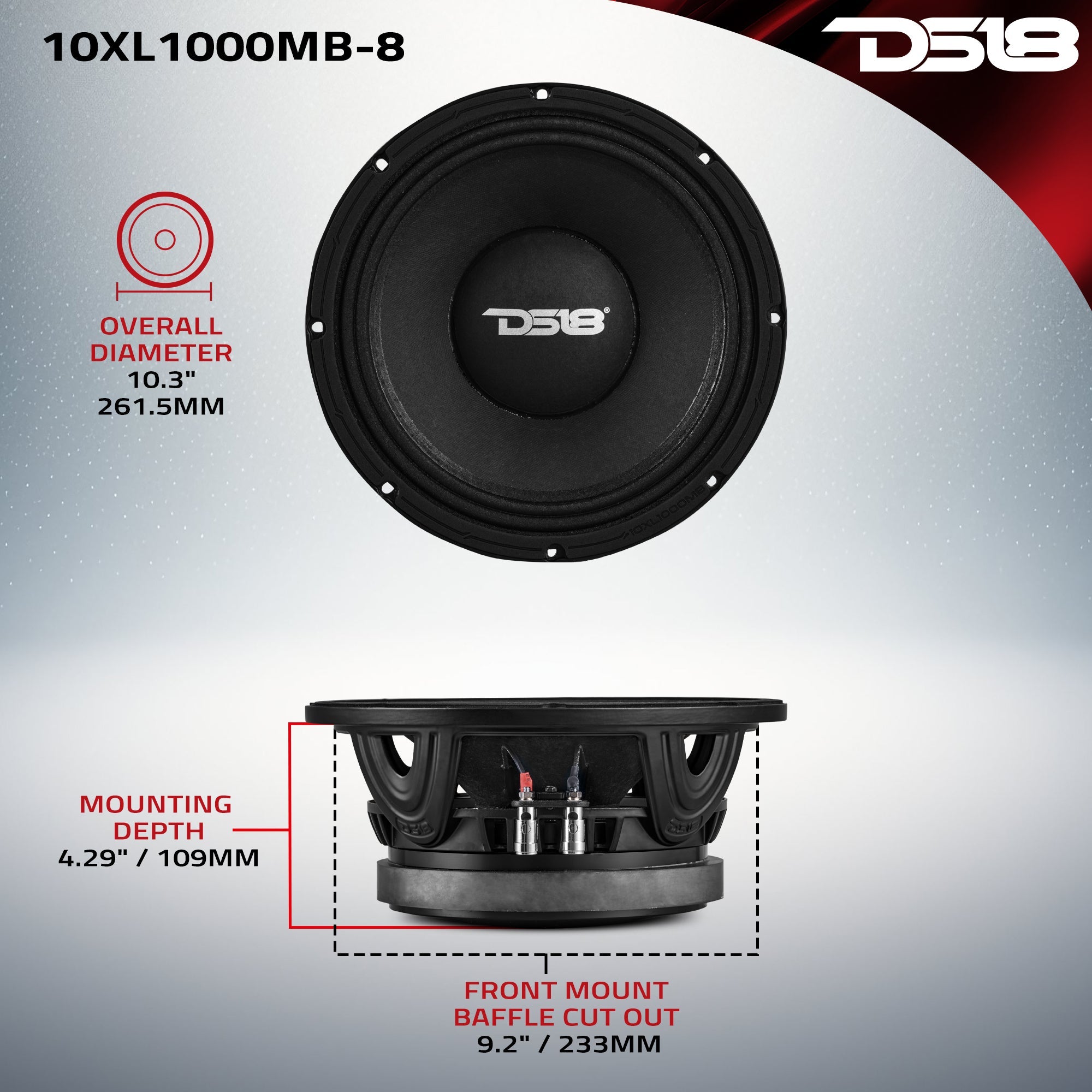 DS18 XL 10" Mid-Bass Loudspeaker 500 Watts Rms 8-Ohm