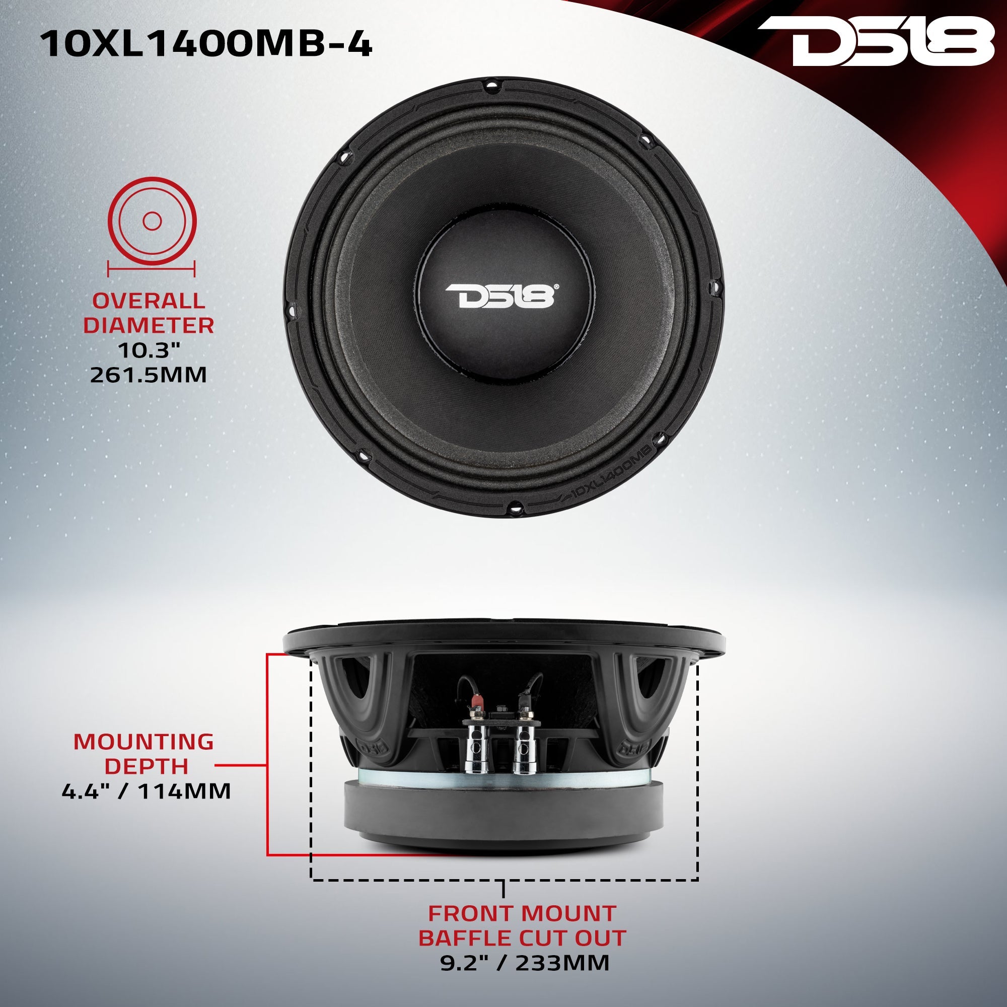 DS18 XL 10" Mid-Bass Loudspeaker 700 Watts Rms 4-Ohm