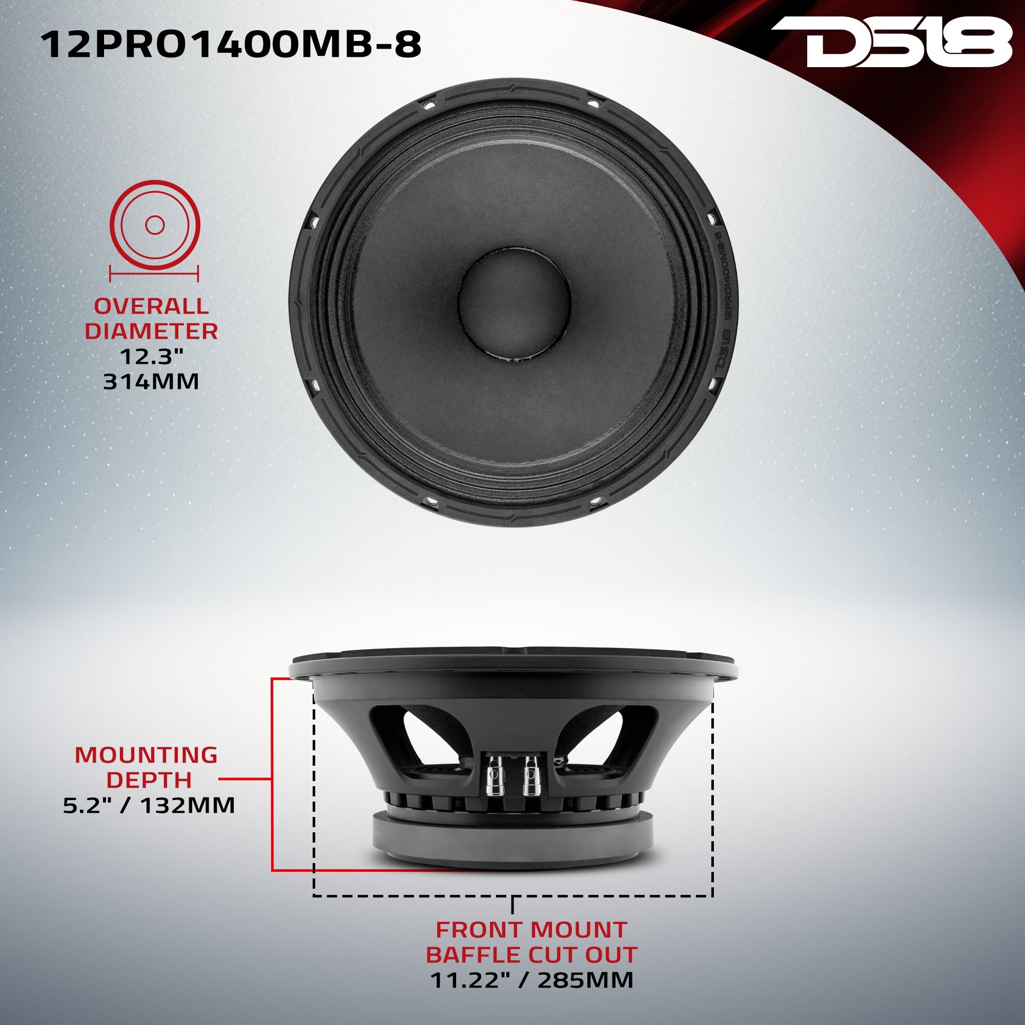 DS18 12" Mid-Bass Loudspeaker 700 Watts Rms 8-Ohm