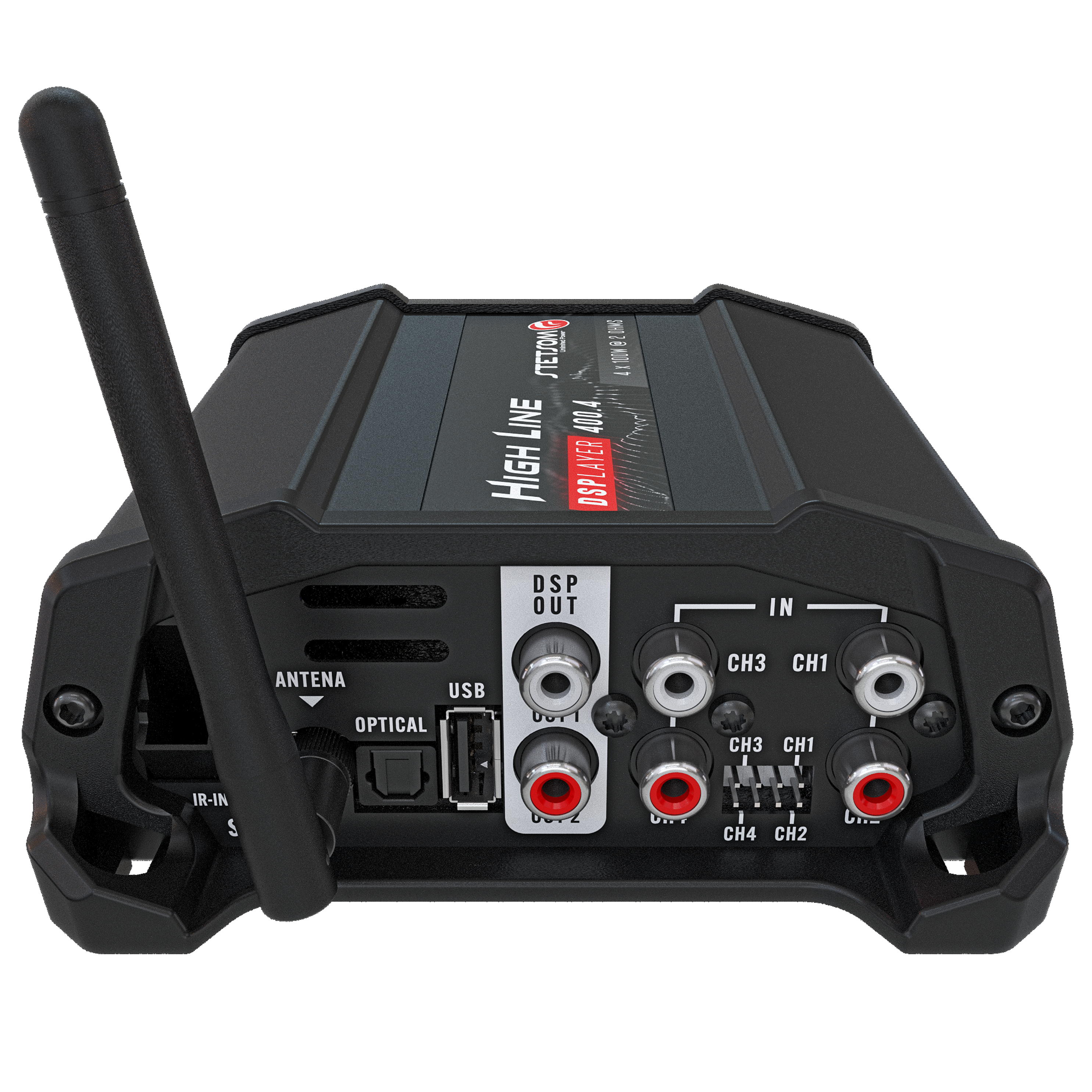 Stetsom High Line DSPLAYER 400.4, Car Audio Amplifier with DSP, Bluetooth, FM Radio, Multiple Audio Inputs, Mobile App C
