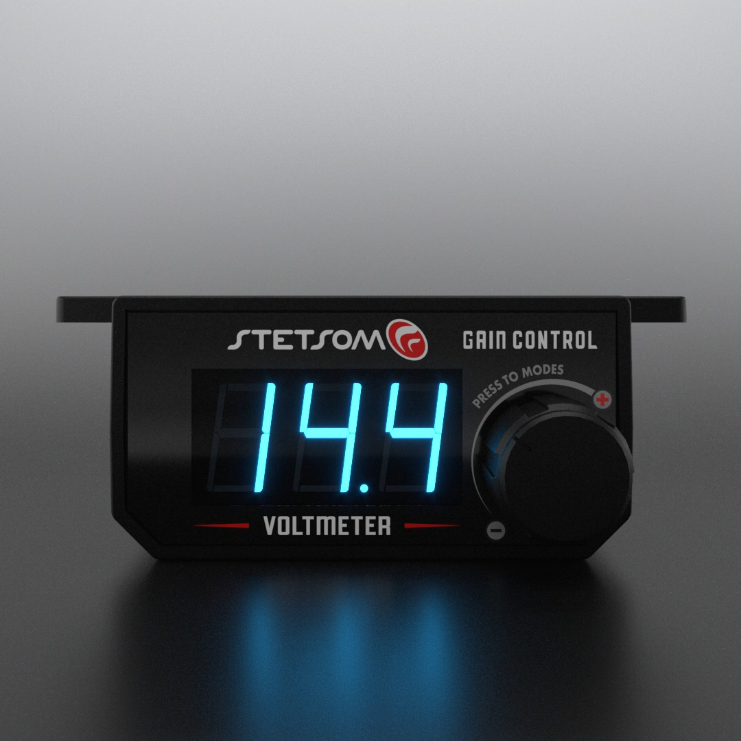 Stetsom 4in1 Universal Bass Knob Gain Control + Voltmeter + On/Off Switch + High to RCA Input Converter, Blue LED Displa