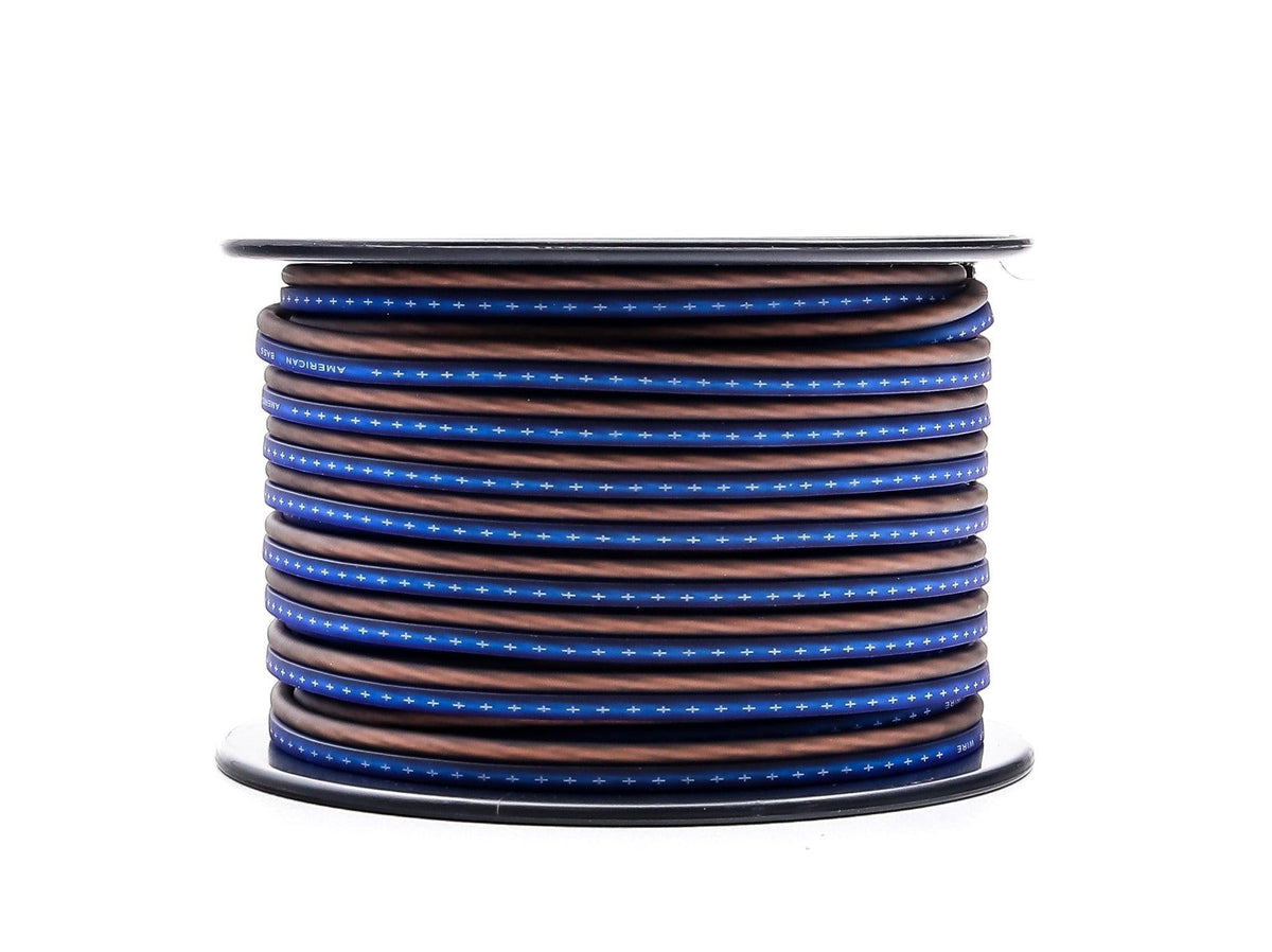 American Bass 16 Gauge Mega Flex CCA Speaker Wire — Blue/Black, 75 ft or 500 ft