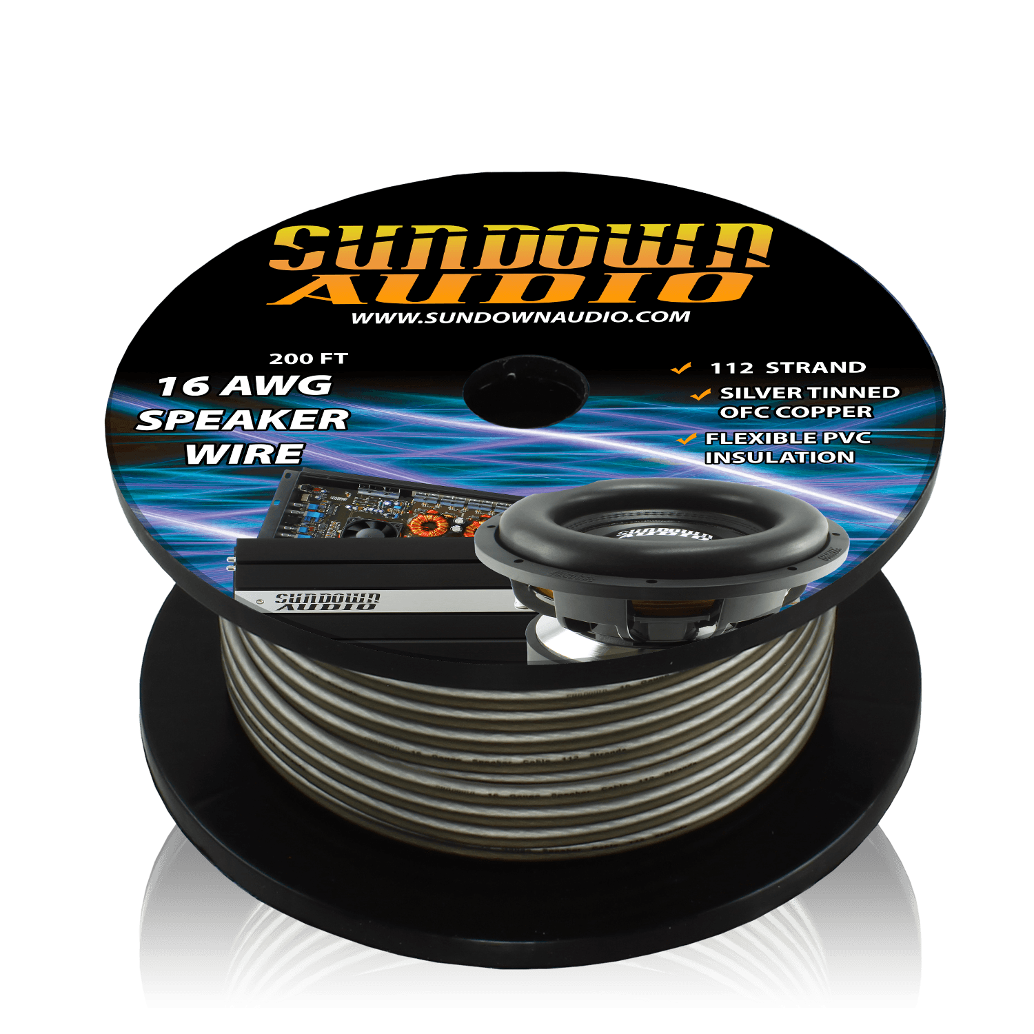 Sundown Audio 16 Gauge Silver/Black 200' Tinned OFC Oxygen Free Copper Speaker Wire