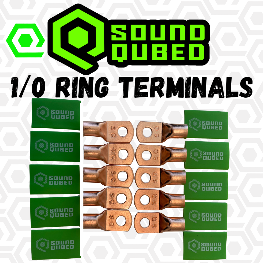 SoundQubed 1/0 Gauge Ring Terminals with Heat Shrink - Copper