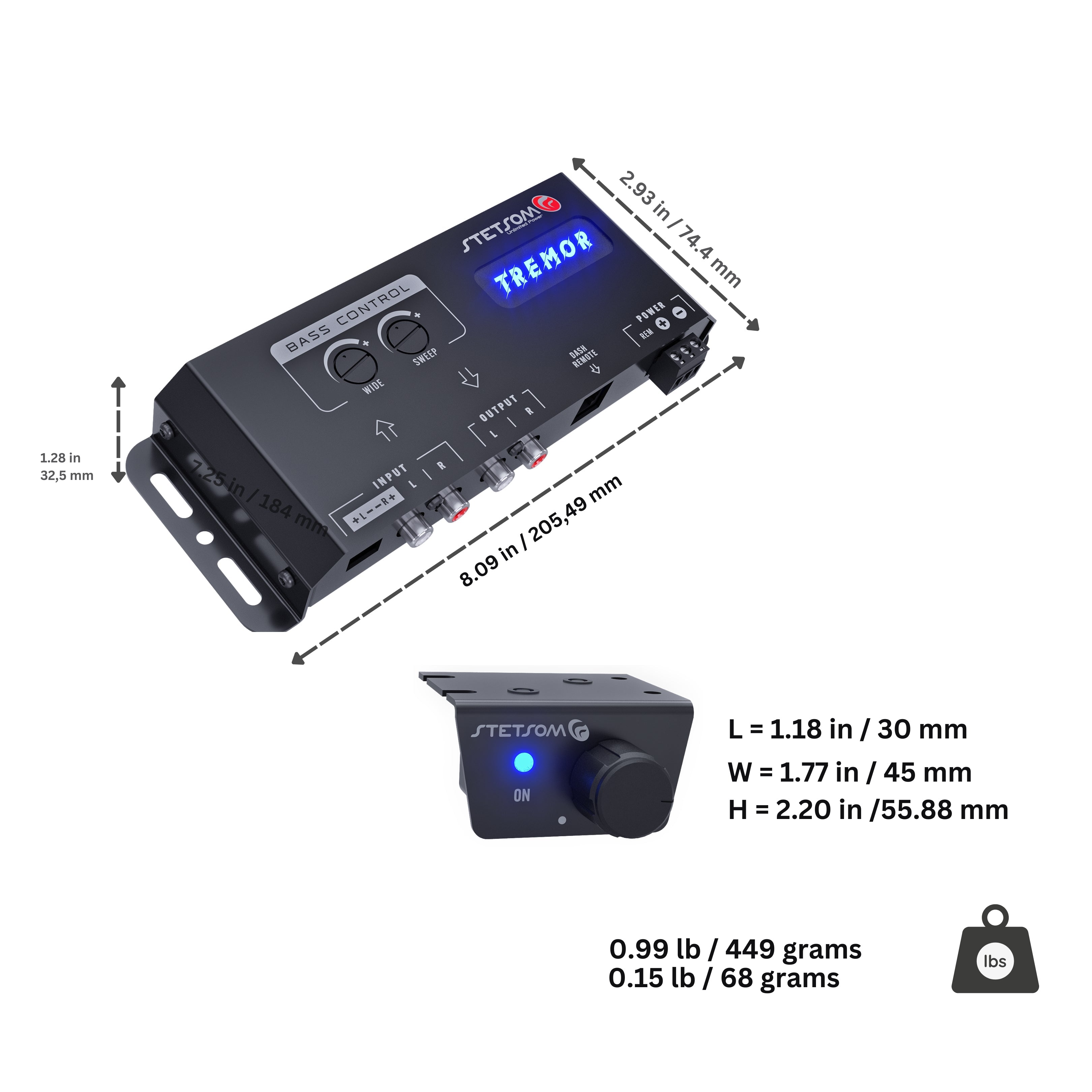 Stetsom TREMOR STT42 Bass Restoration Processor + Tremor Control + 5m / 16ft Cable for Tremor Control