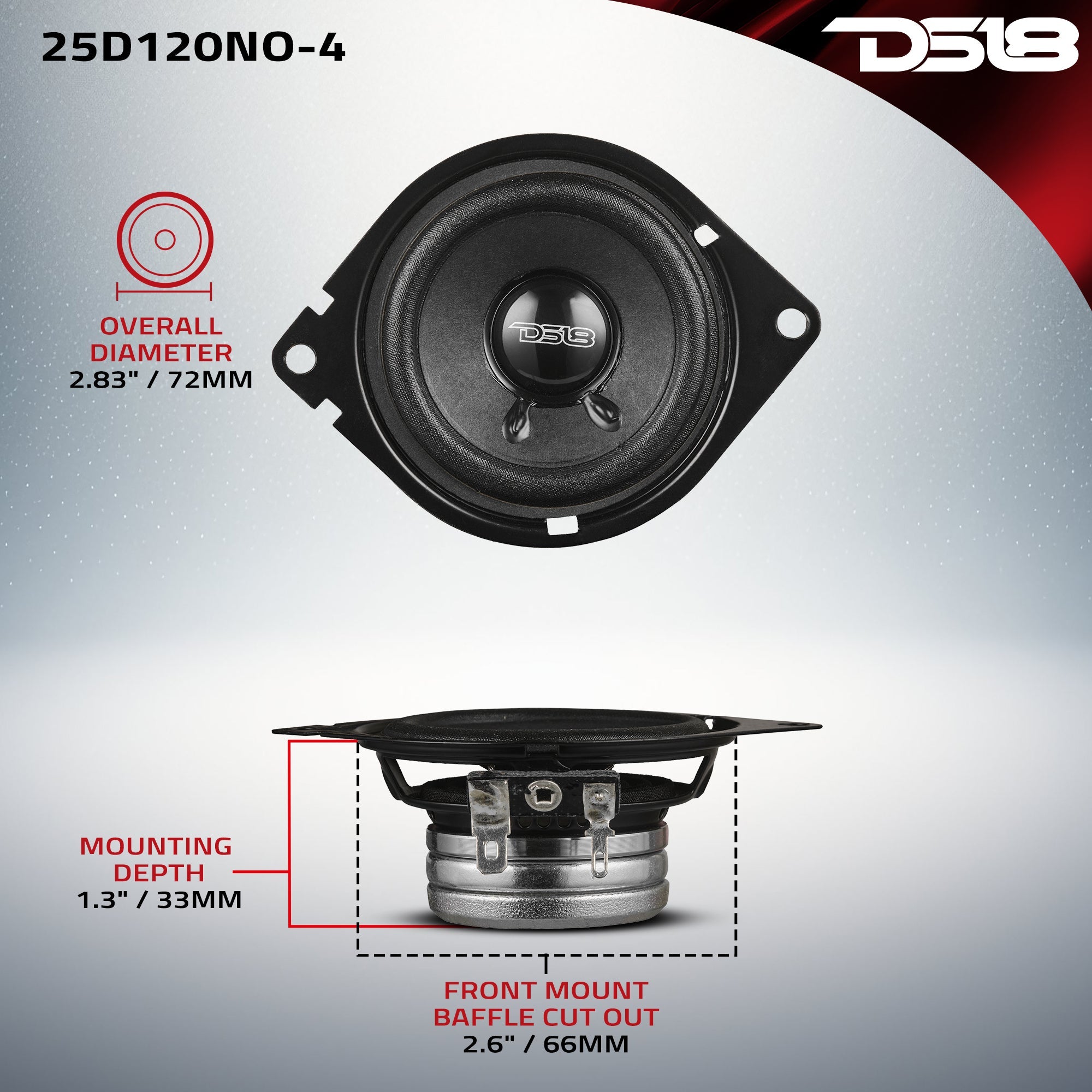 DS18 2.5" OEM Dashboard Loudspeaker with Neodymium Magnet | 60W RMS 4-Ohm