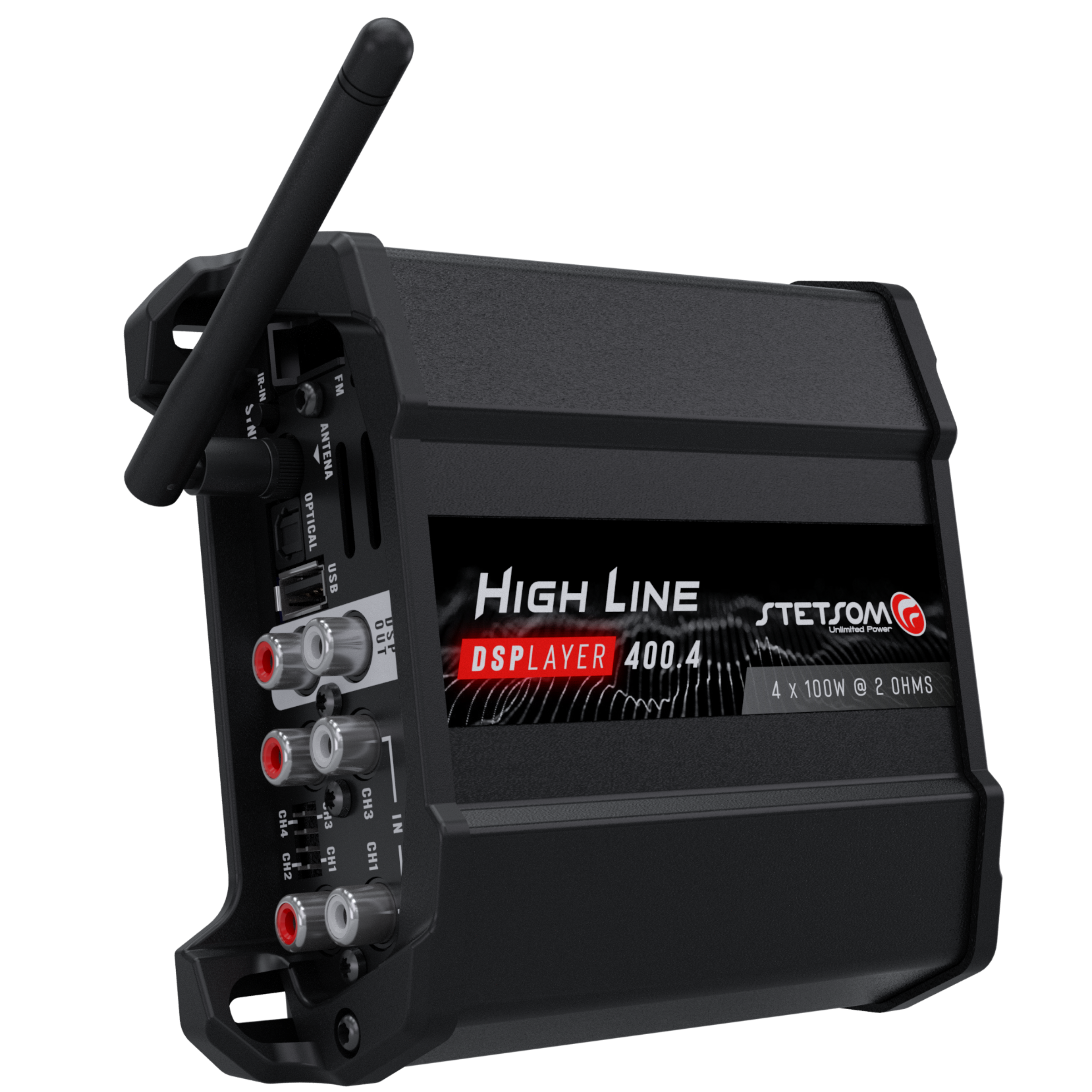 Stetsom High Line DSPLAYER 400.4, Car Audio Amplifier with DSP, Bluetooth, FM Radio, Multiple Audio Inputs, Mobile App C