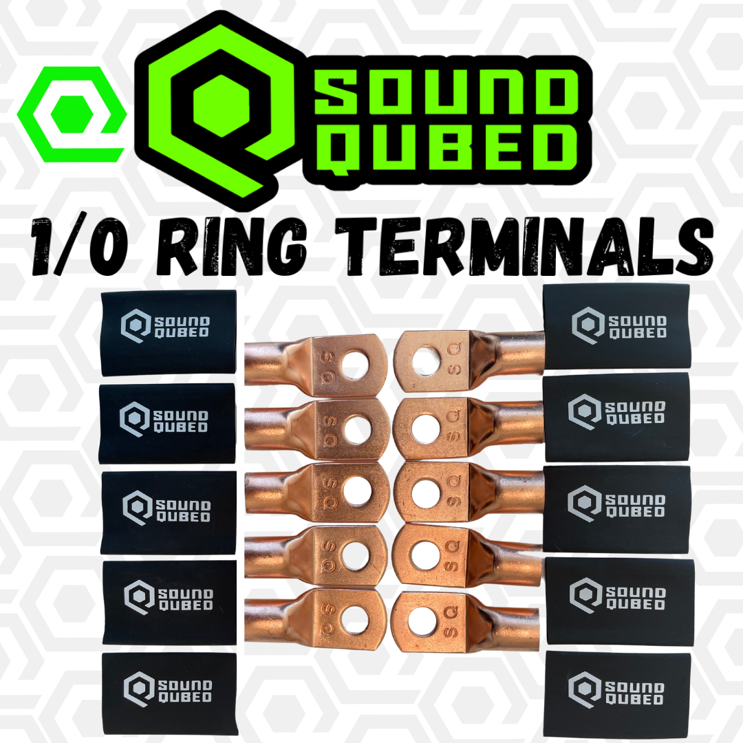 SoundQubed 1/0 Gauge Ring Terminals with Heat Shrink - Copper