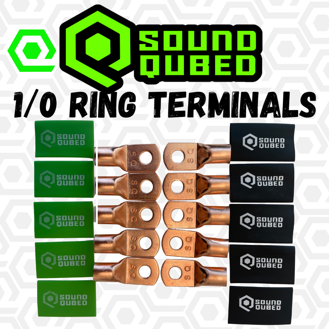 SoundQubed 1/0 Gauge Ring Terminals with Heat Shrink - Copper