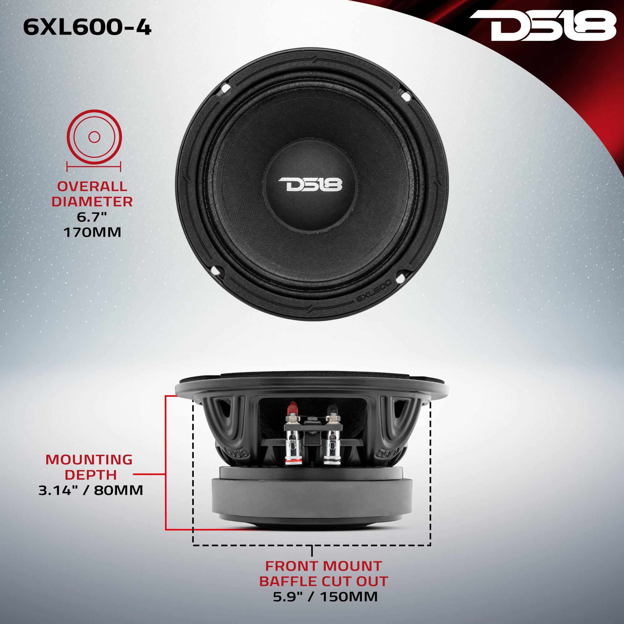 DS18 XL 6.5" Mid-Range Loudspeaker 300 Watts Rms 4-Ohm