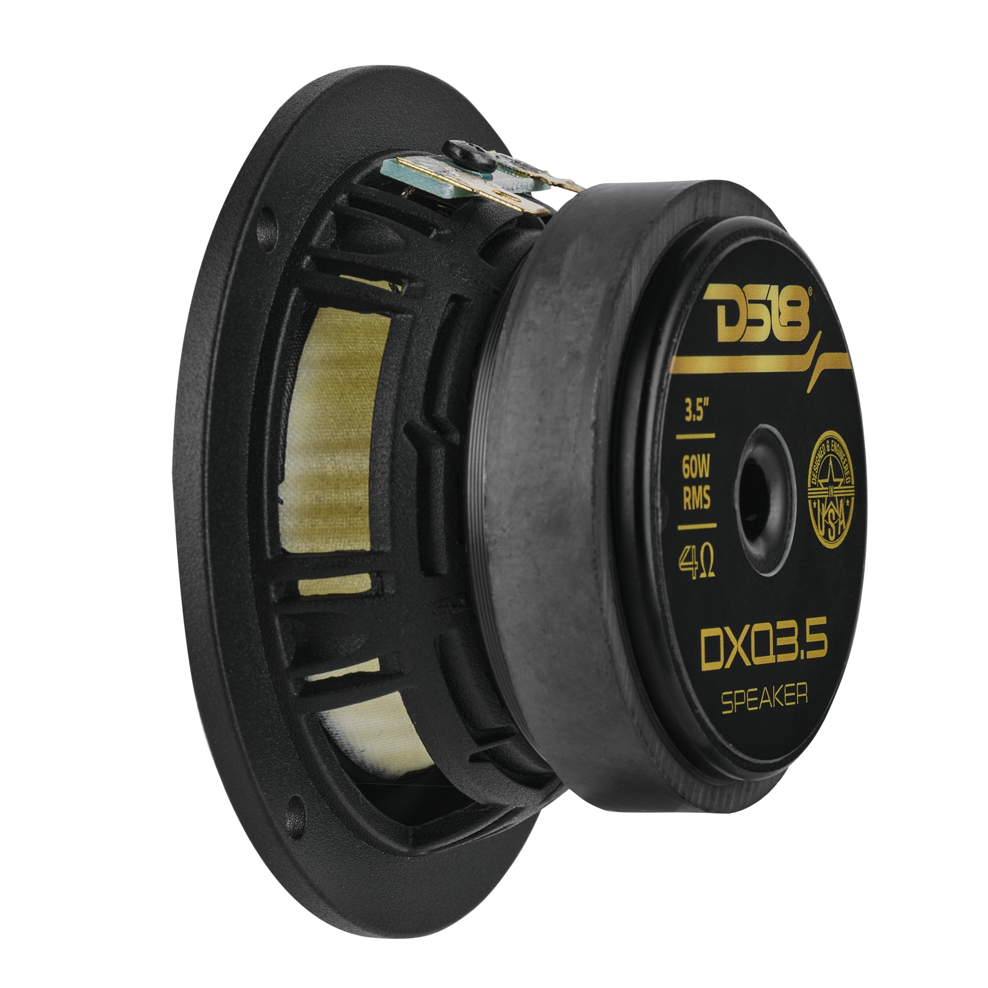 DS18 DXQ 3.5” Midrange Speaker with Yellow Straw + Composite Foam Cone | 60W RMS 4-Ohm