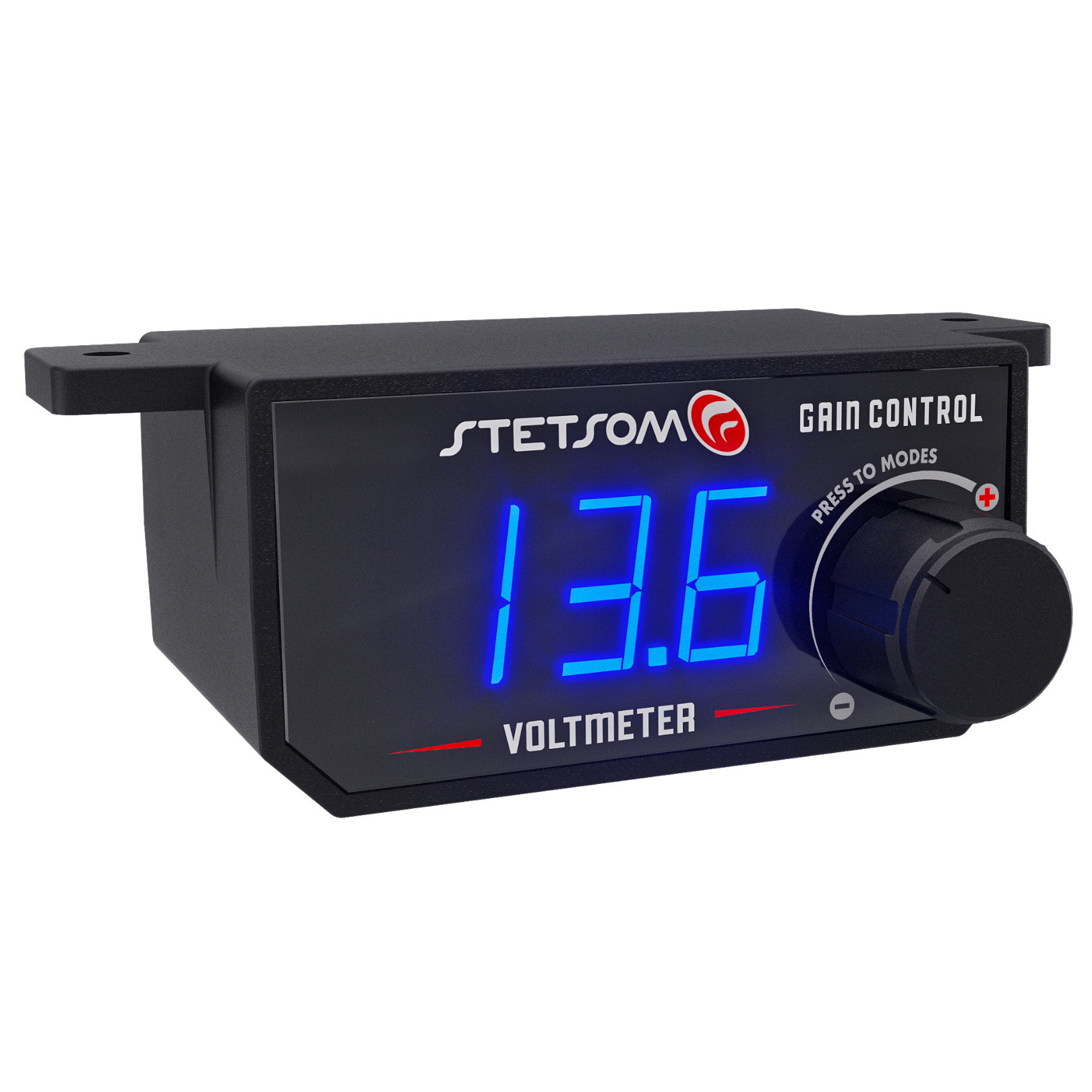 Stetsom 4in1 Universal Bass Knob Gain Control + Voltmeter + On/Off Switch + High to RCA Input Converter, Blue LED Displa