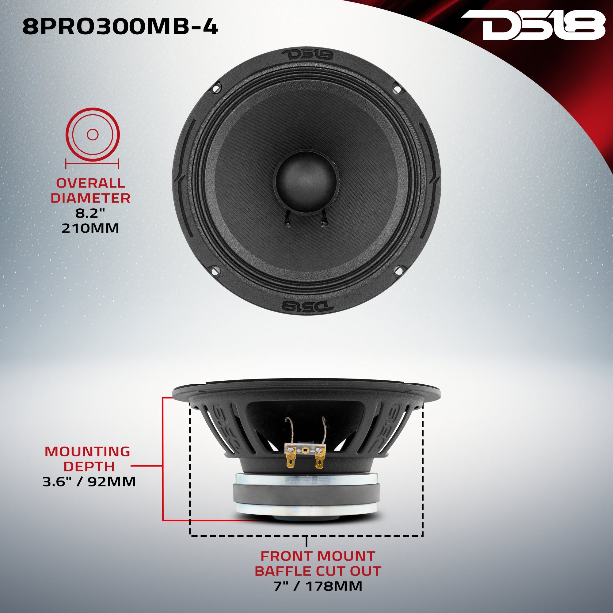 DS18 8" Mid-Bass Loudspeaker 150 Watts Rms 8-Ohm