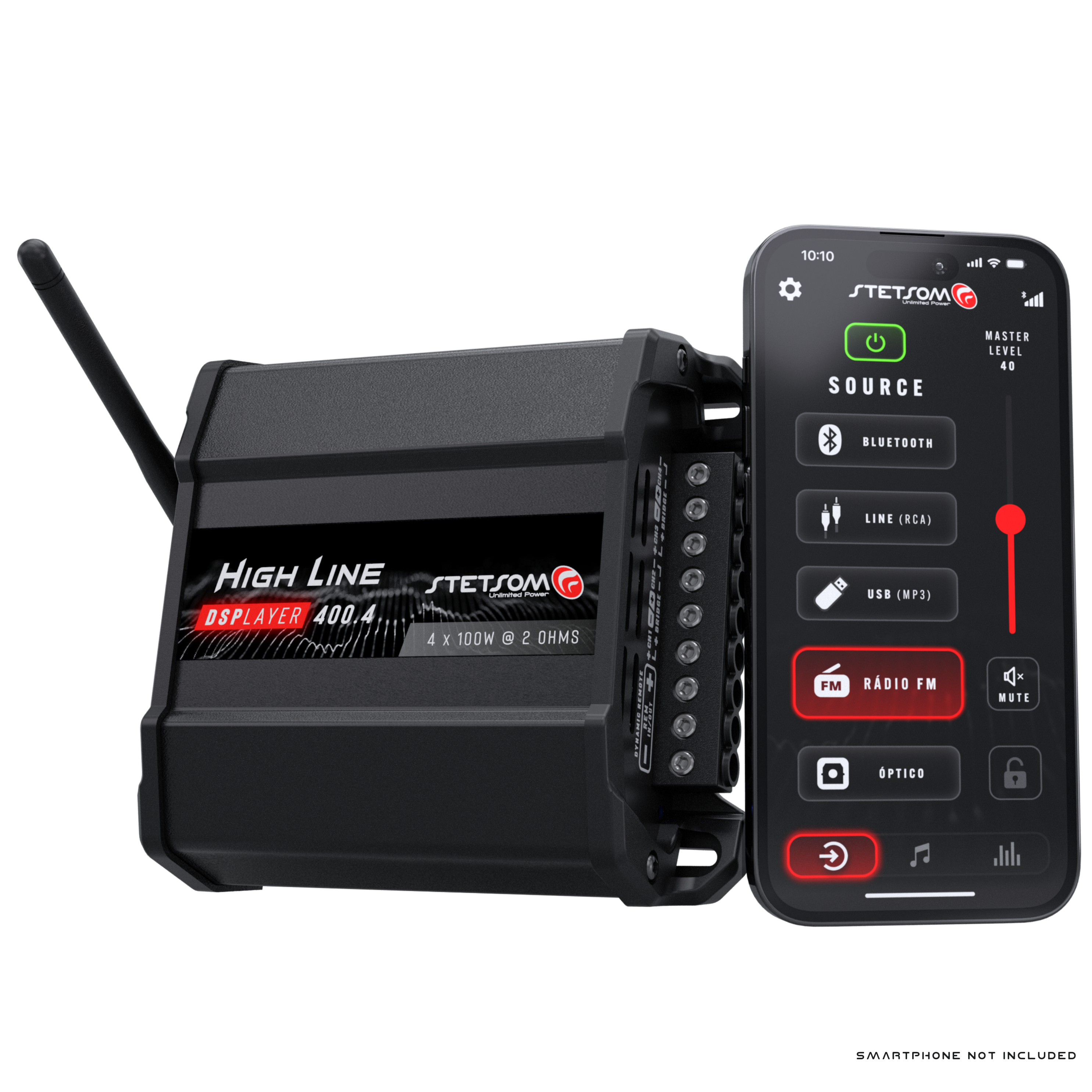 Stetsom High Line DSPLAYER 400.4, Car Audio Amplifier with DSP, Bluetooth, FM Radio, Multiple Audio Inputs, Mobile App C