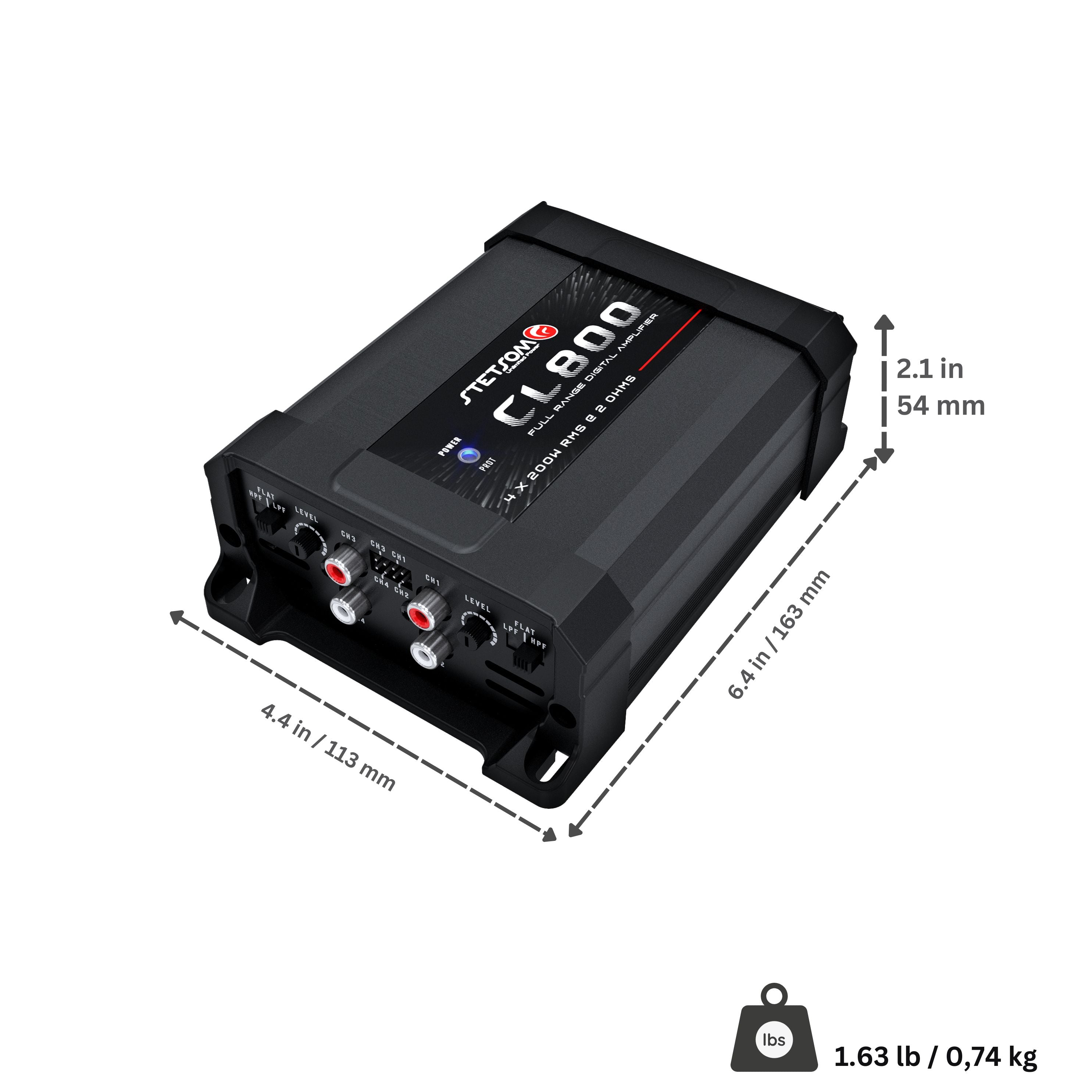 Stetsom CL 800.4 2 Ohm Car Audio Amplifier – 800 Watts RMS, 4 Channel Class D Full Range Amp, Compact Multichannel Stere