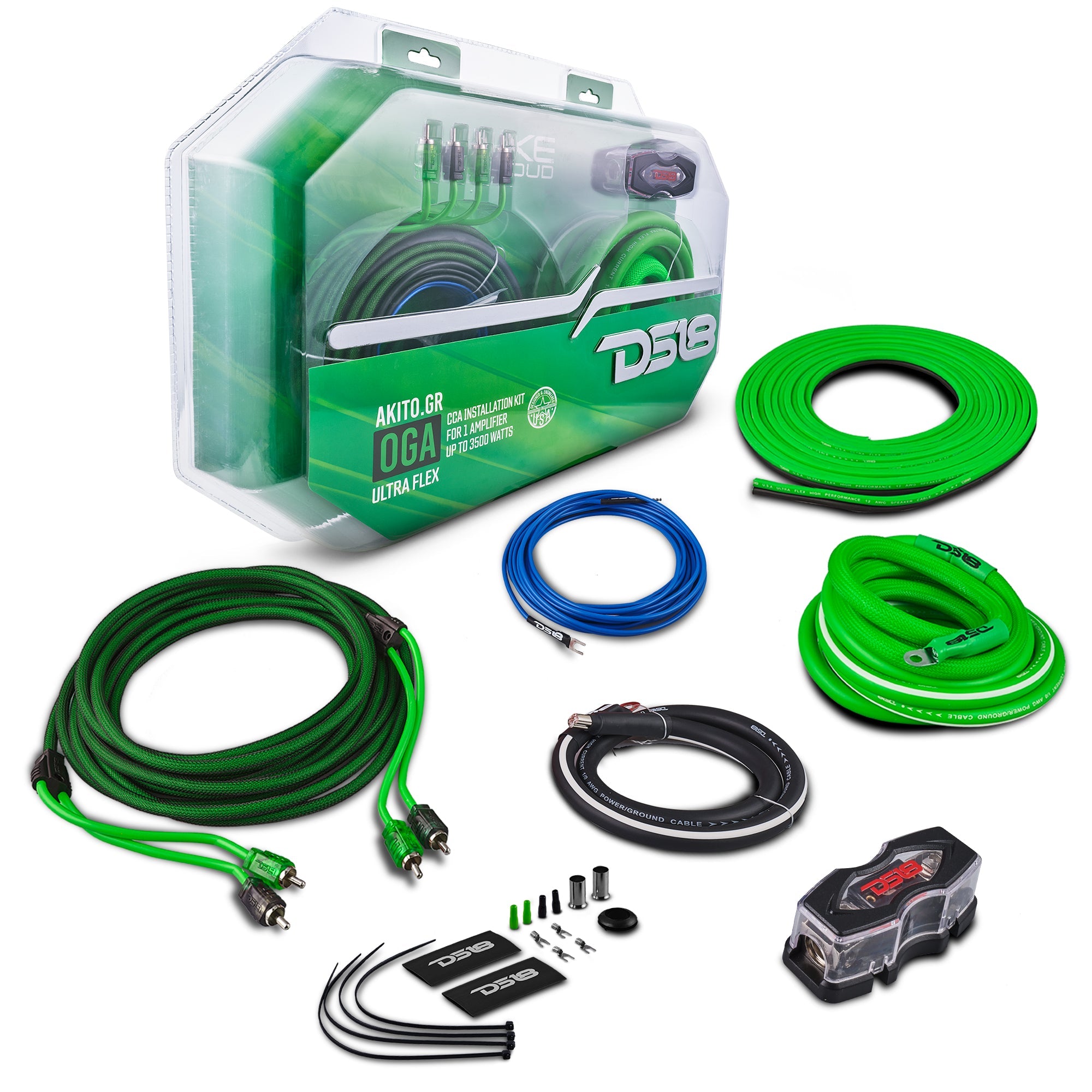DS18 0-GA Amplifier Installation Wiring Kit - Green